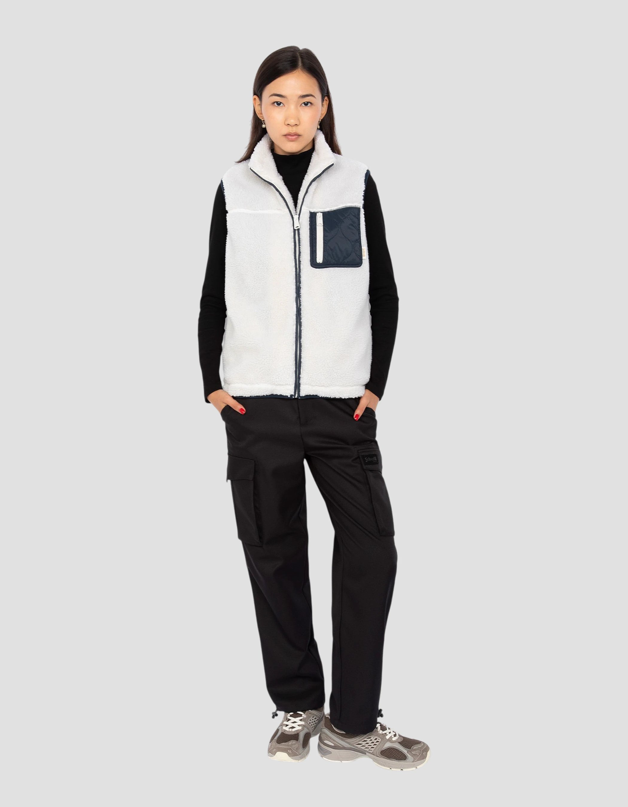 Giacca da sherpa con zipd bianco e oceano senza maniche-1