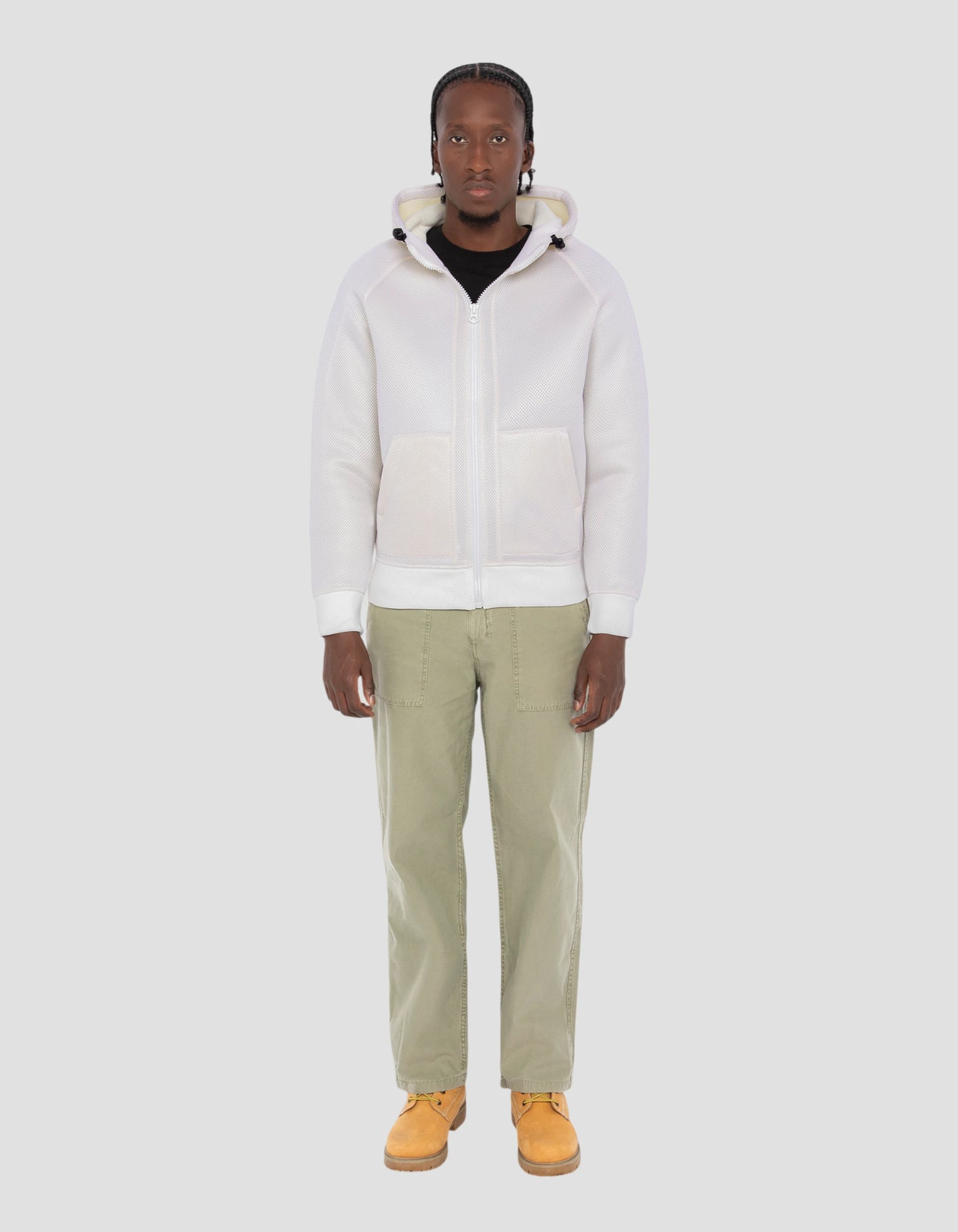 White with hooded zipped sweatshirt