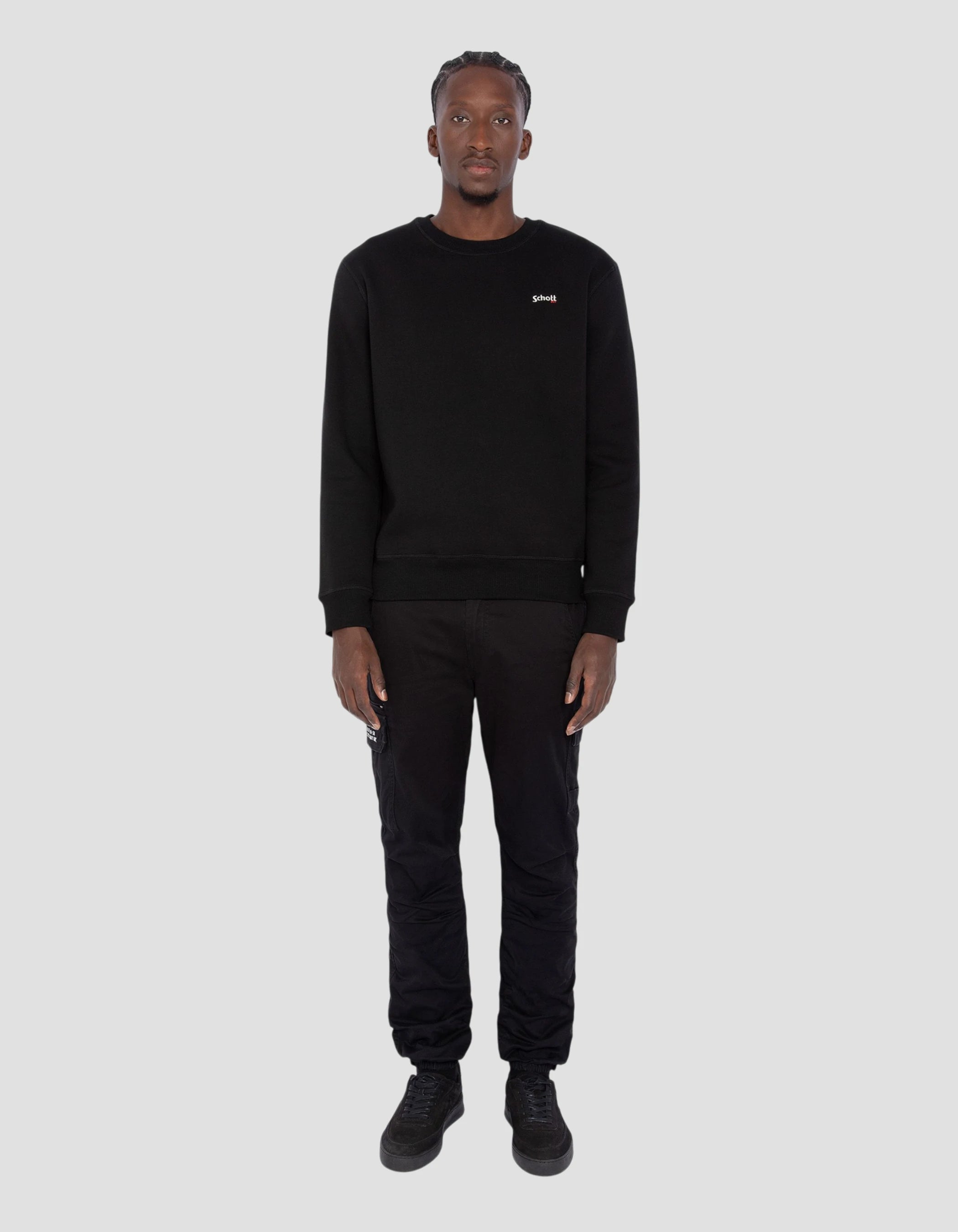 Black round -round neck sweatshirt thick fleece-1