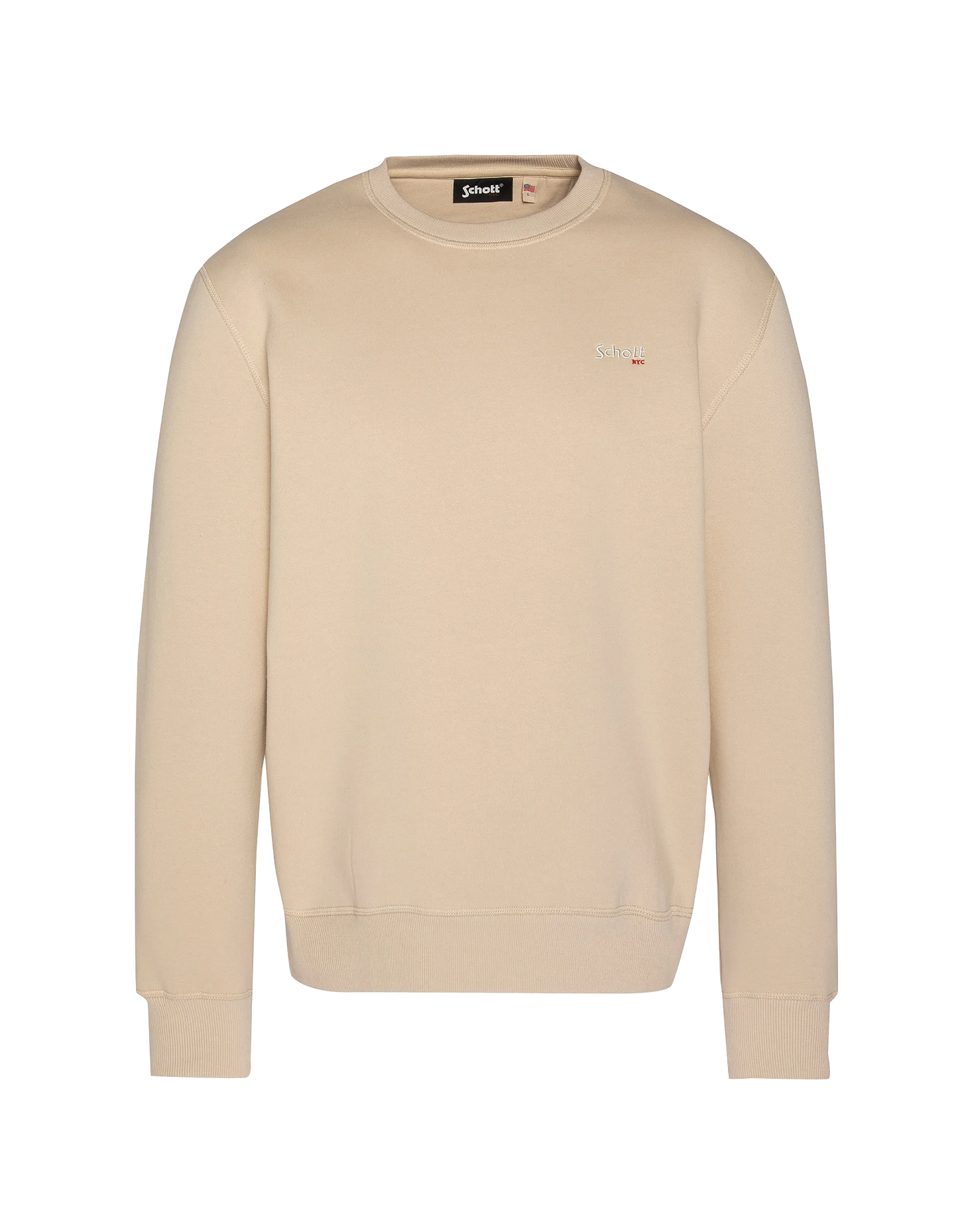 Light light beige round neck sweatshirt in thick fleece