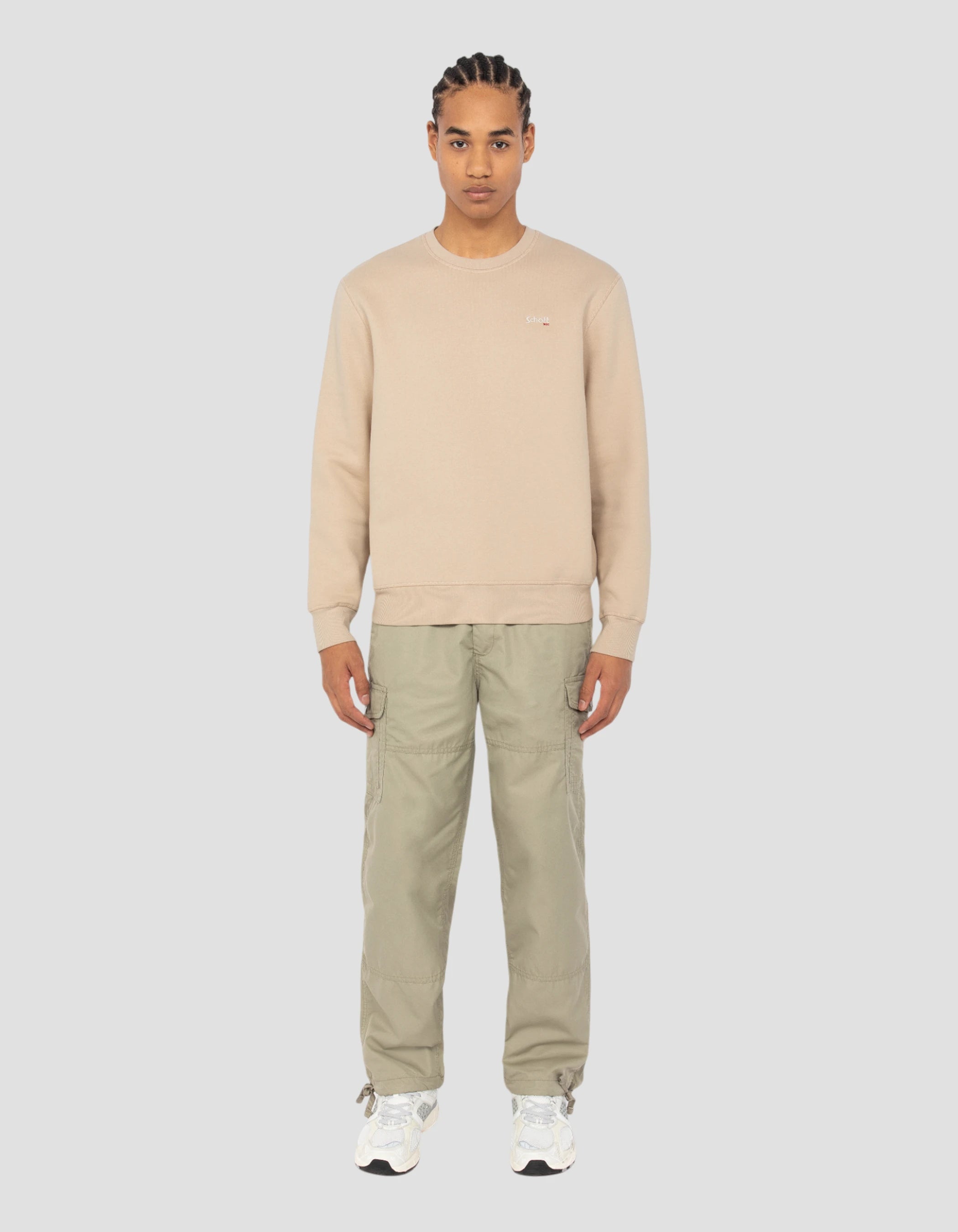 Light light beige round neck sweatshirt in thick fleece-1