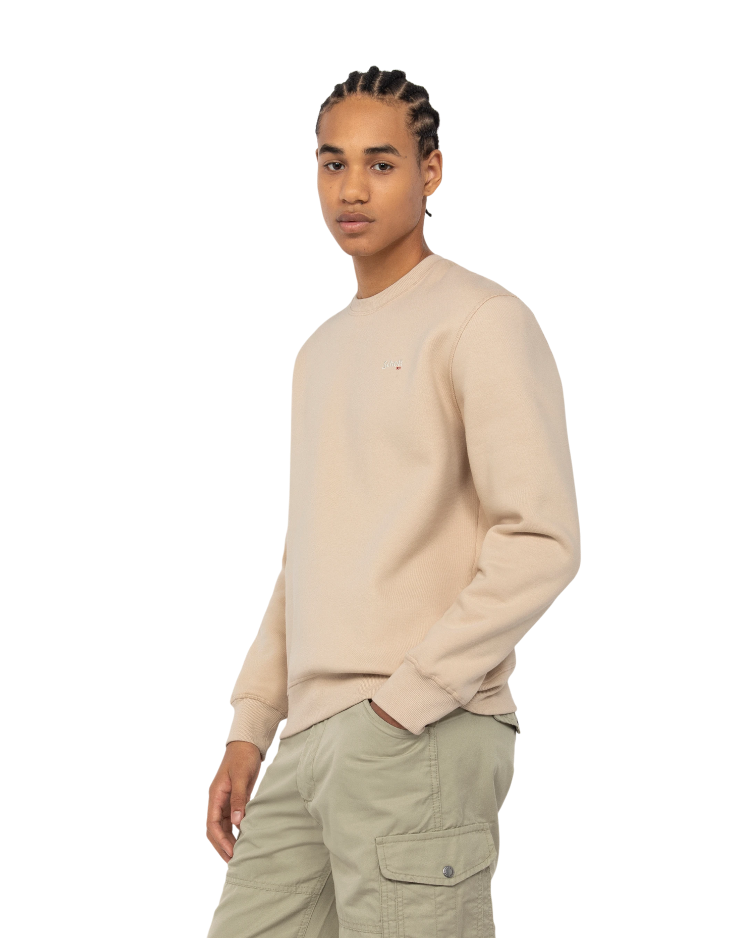 Light light beige round neck sweatshirt in thick fleece