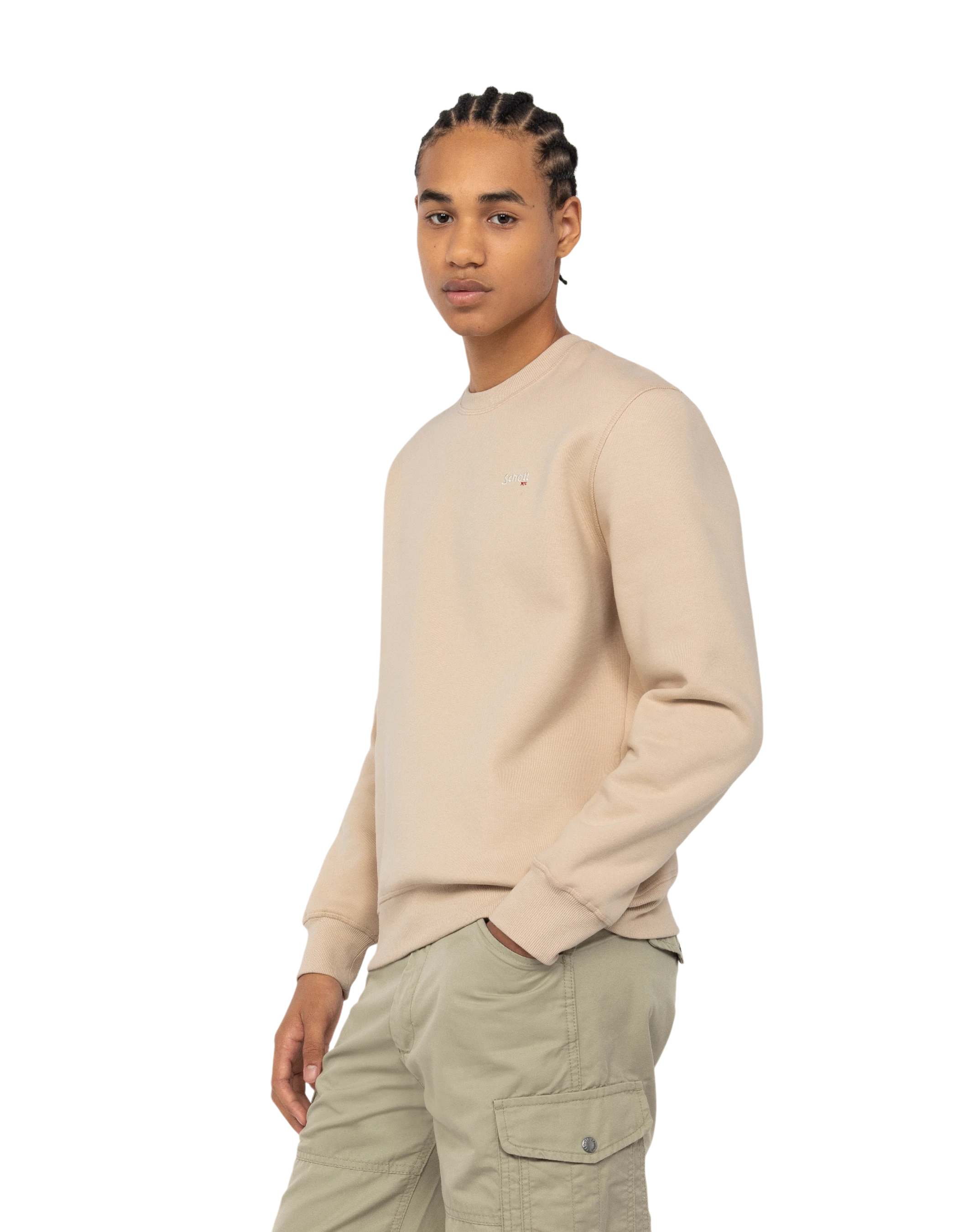 Light light beige round neck sweatshirt in thick fleece-3