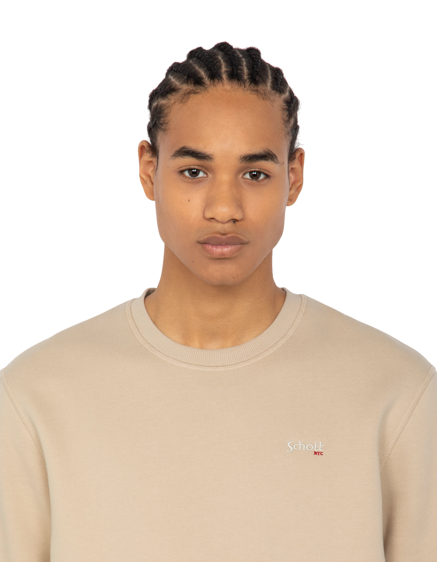 Light light beige round neck sweatshirt in thick fleece