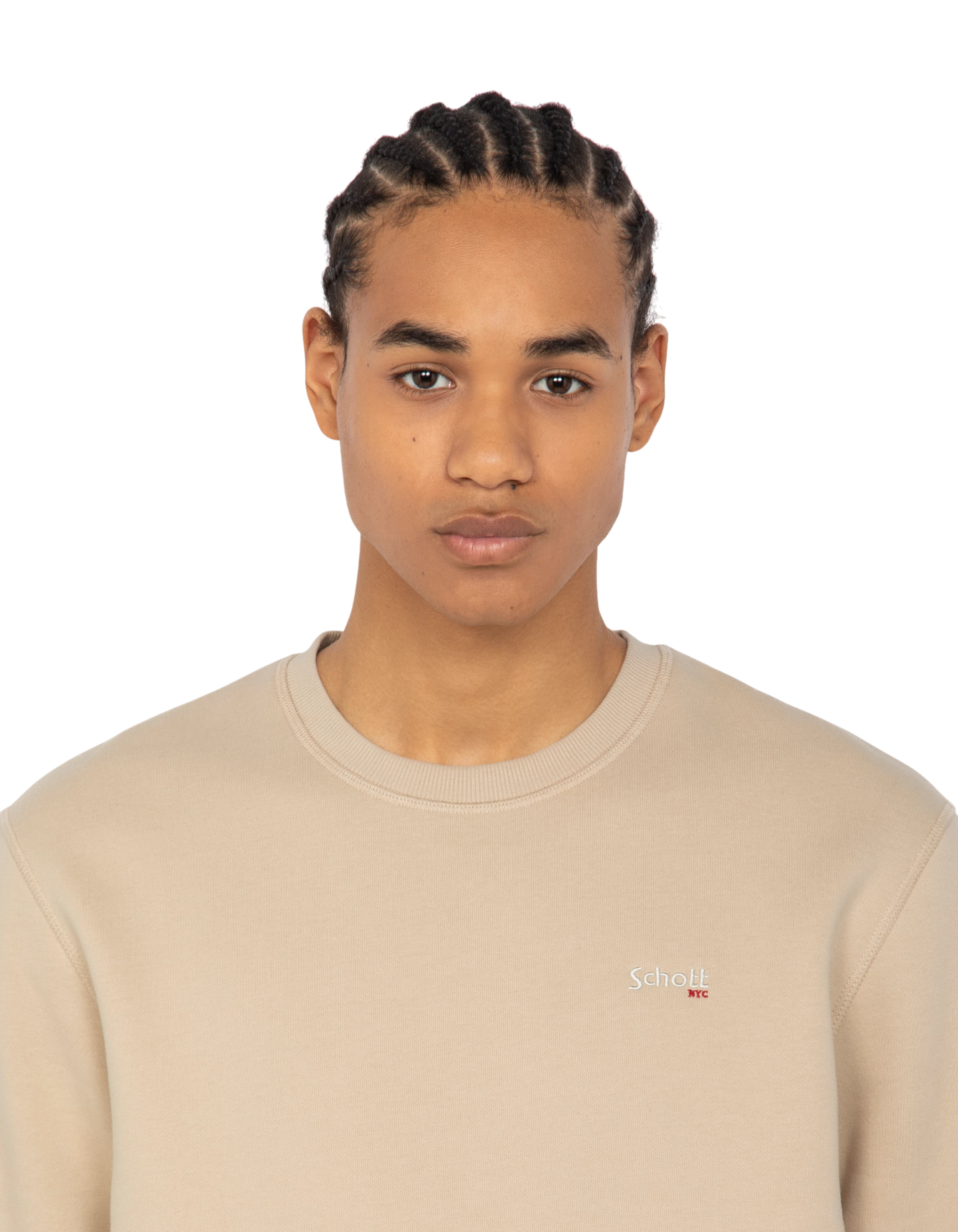 Light light beige round neck sweatshirt in thick fleece-4