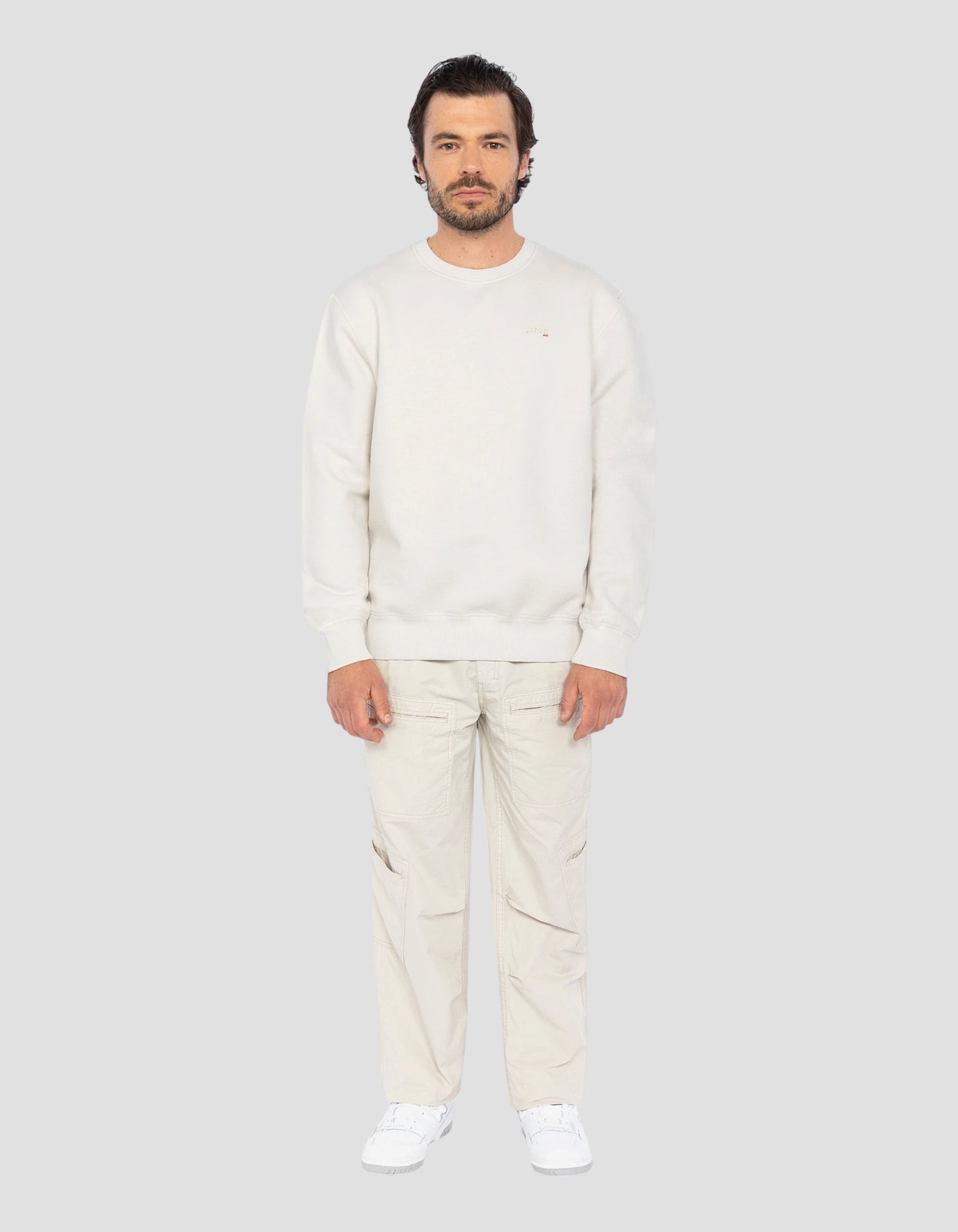 White round -round neck sweatshirt thick fleece