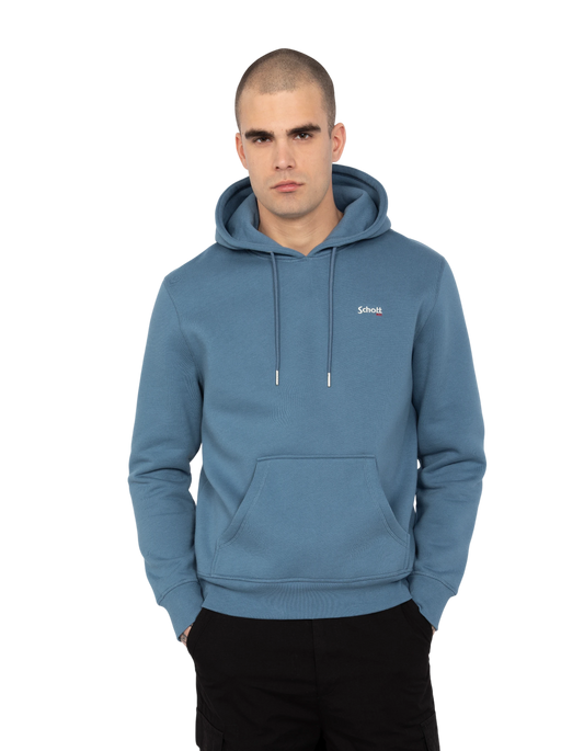 Sweatshirt bleu acier à capuche en molleton épais