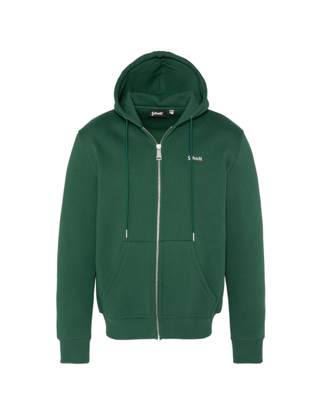 新品✨【SCHOTT】 ZIP SWEAT Green zipped sweatshirt with thick fleece hood - swcasual3w