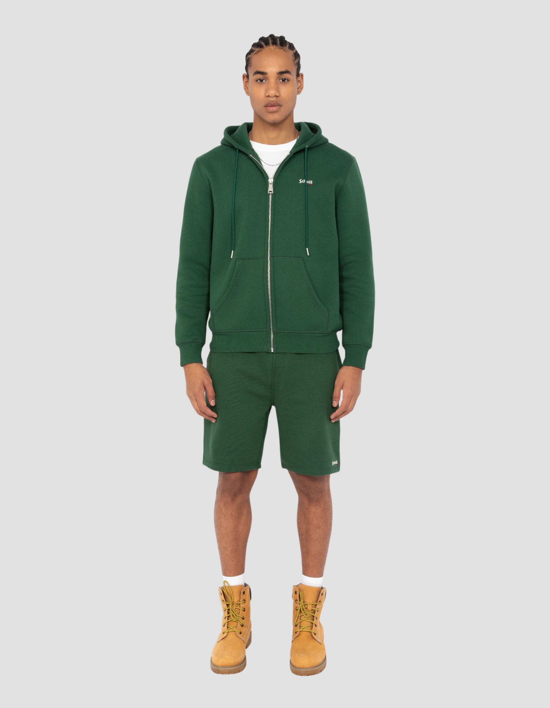 Felpa con zipped verde con pile spessa-1