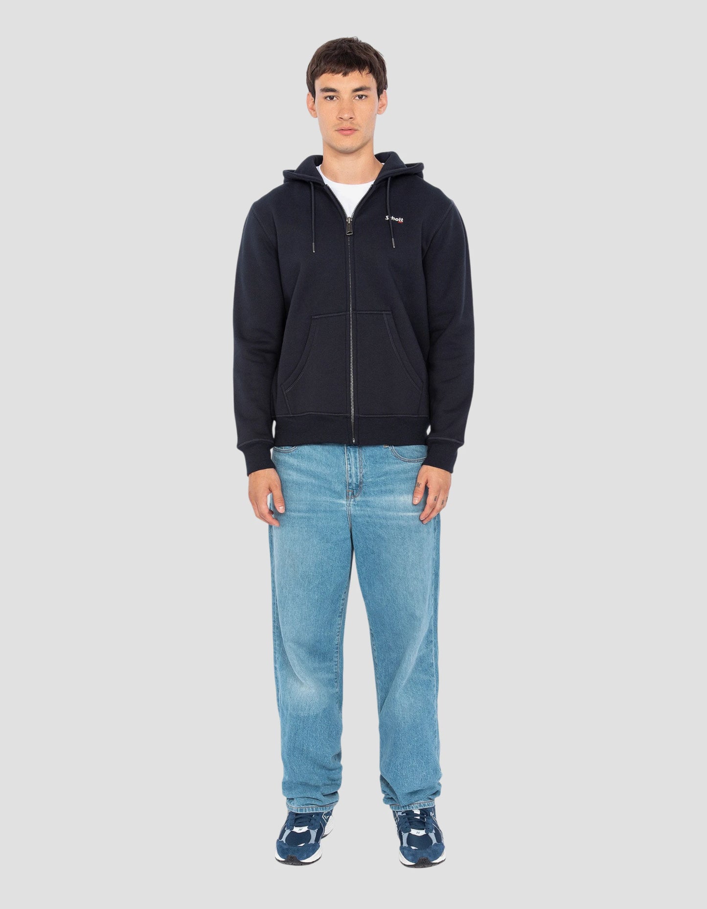 Felpa zippata blu navy con pile spessa