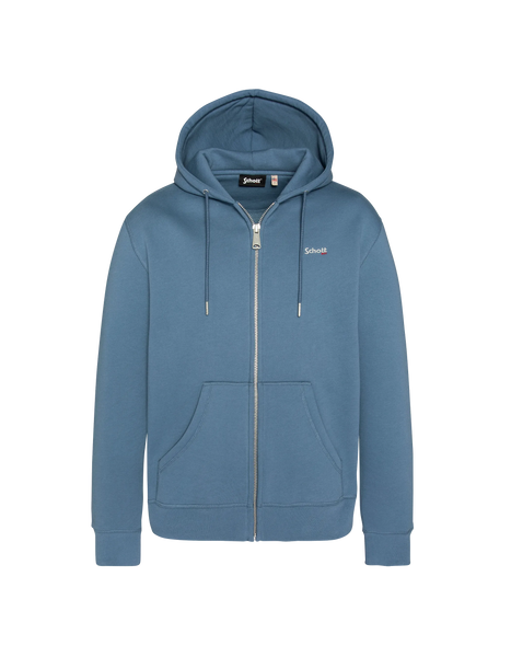 Steel blue zip hoodie in thick fleece, plus size - SWCASUAL3WGT