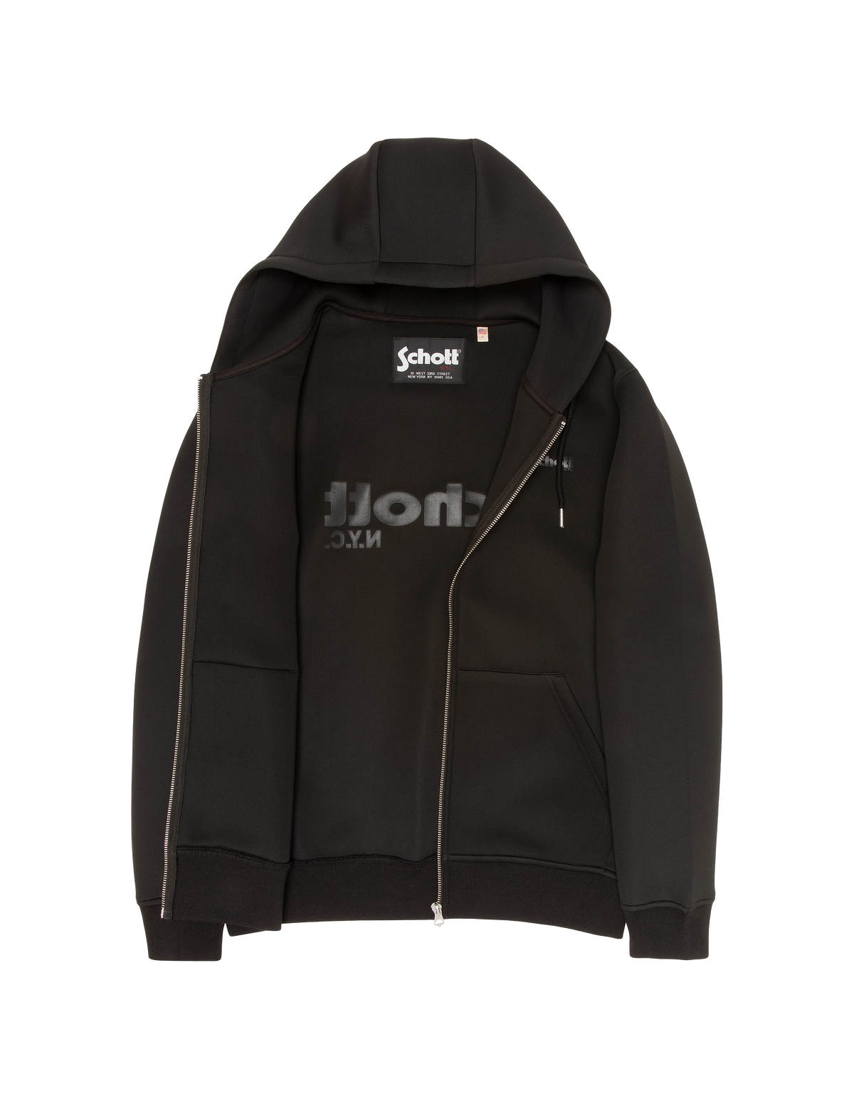 Felpa con cappuccio e zip in neoprene nero