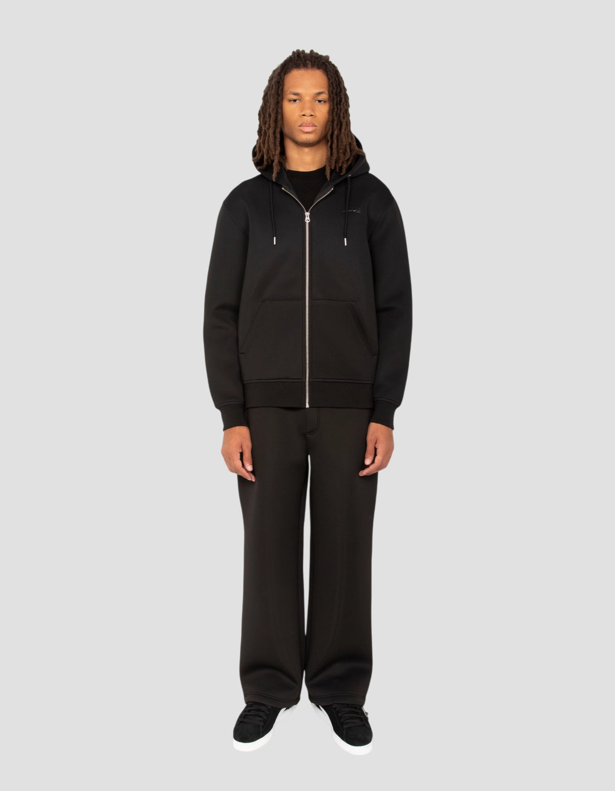 Felpa con cappuccio e zip in neoprene nero-1