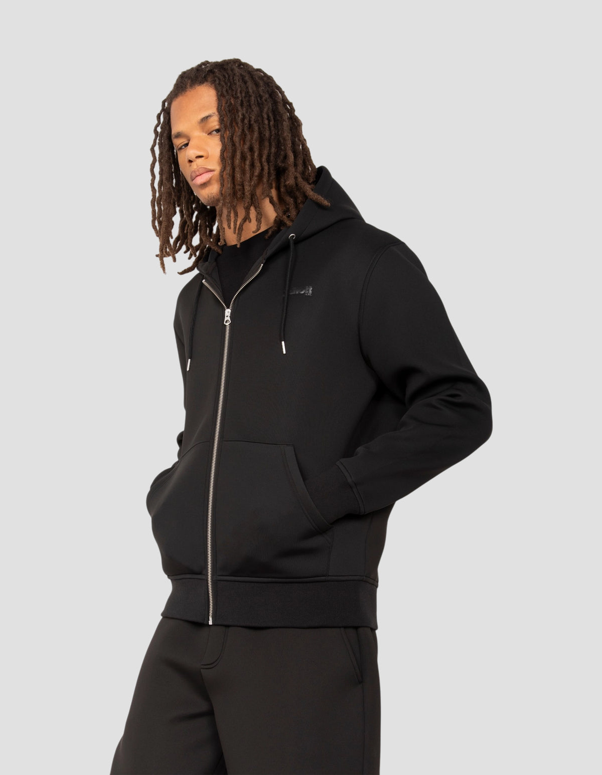Felpa con cappuccio e zip in neoprene nero