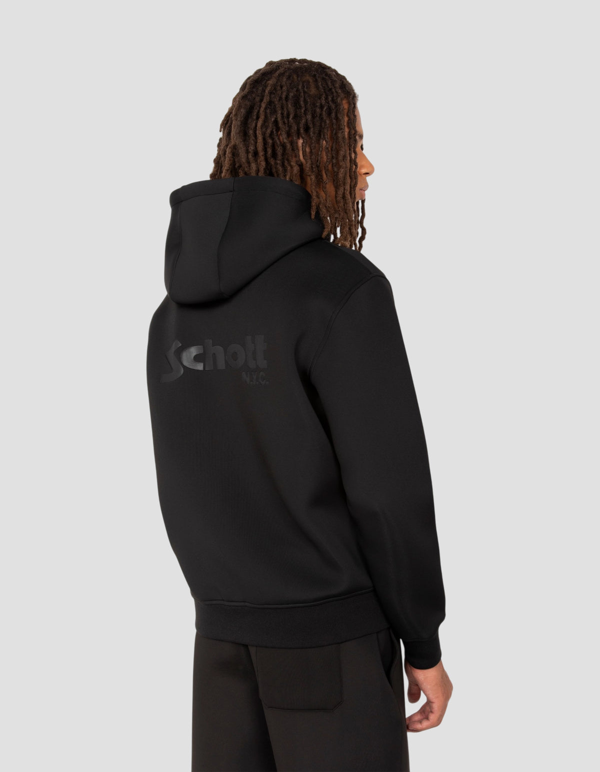 Felpa con cappuccio e zip in neoprene nero