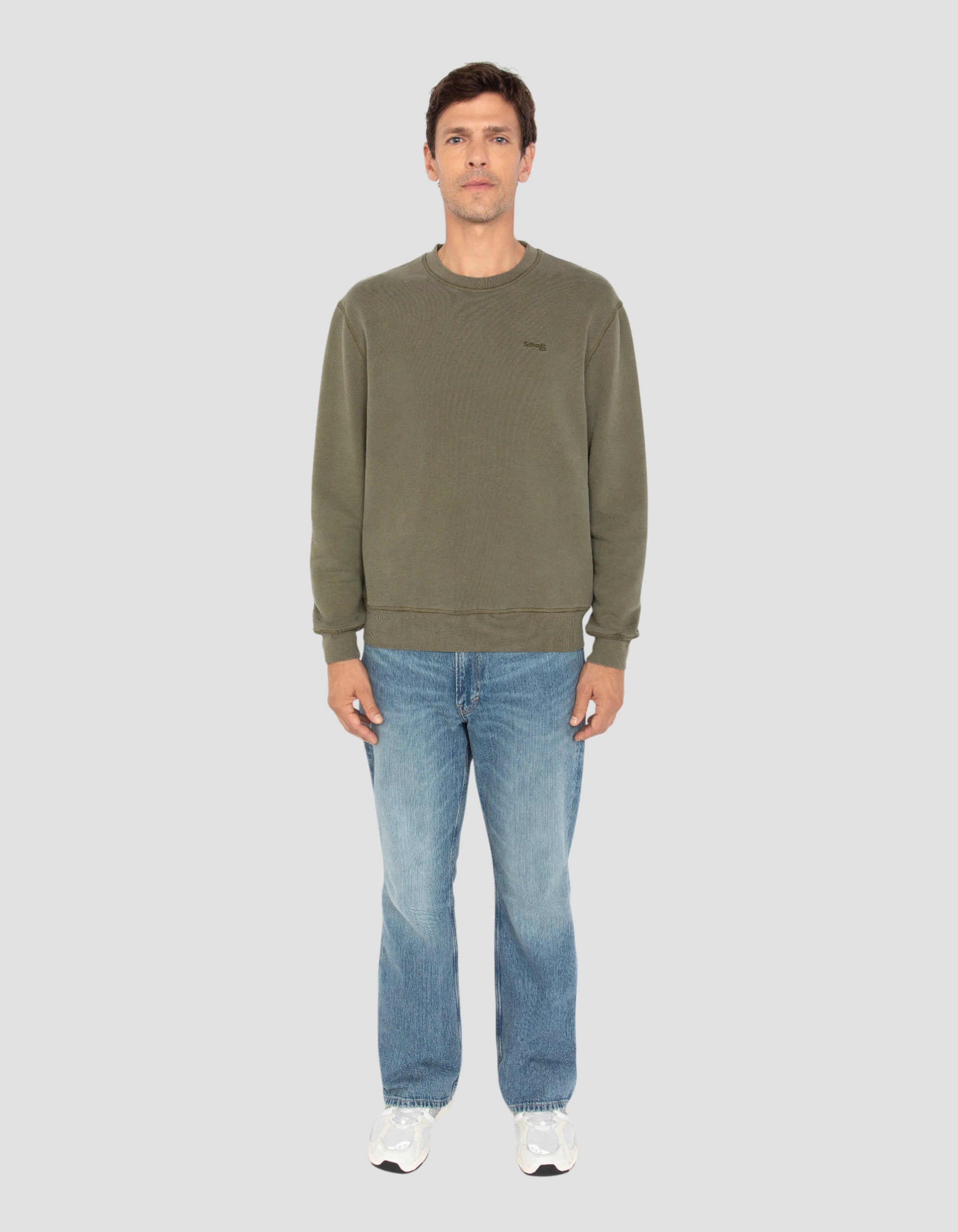 Felpa di Khaki Round Neck, effetto sbiadito-1