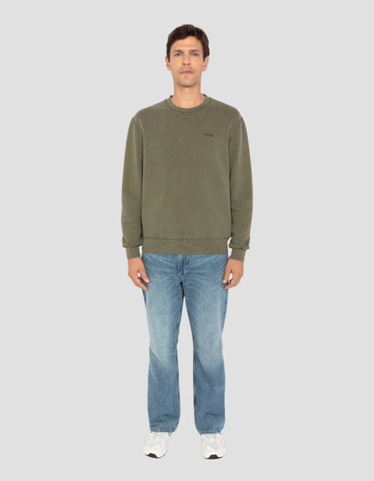 Khaki round neck sweatshirt, faded effect