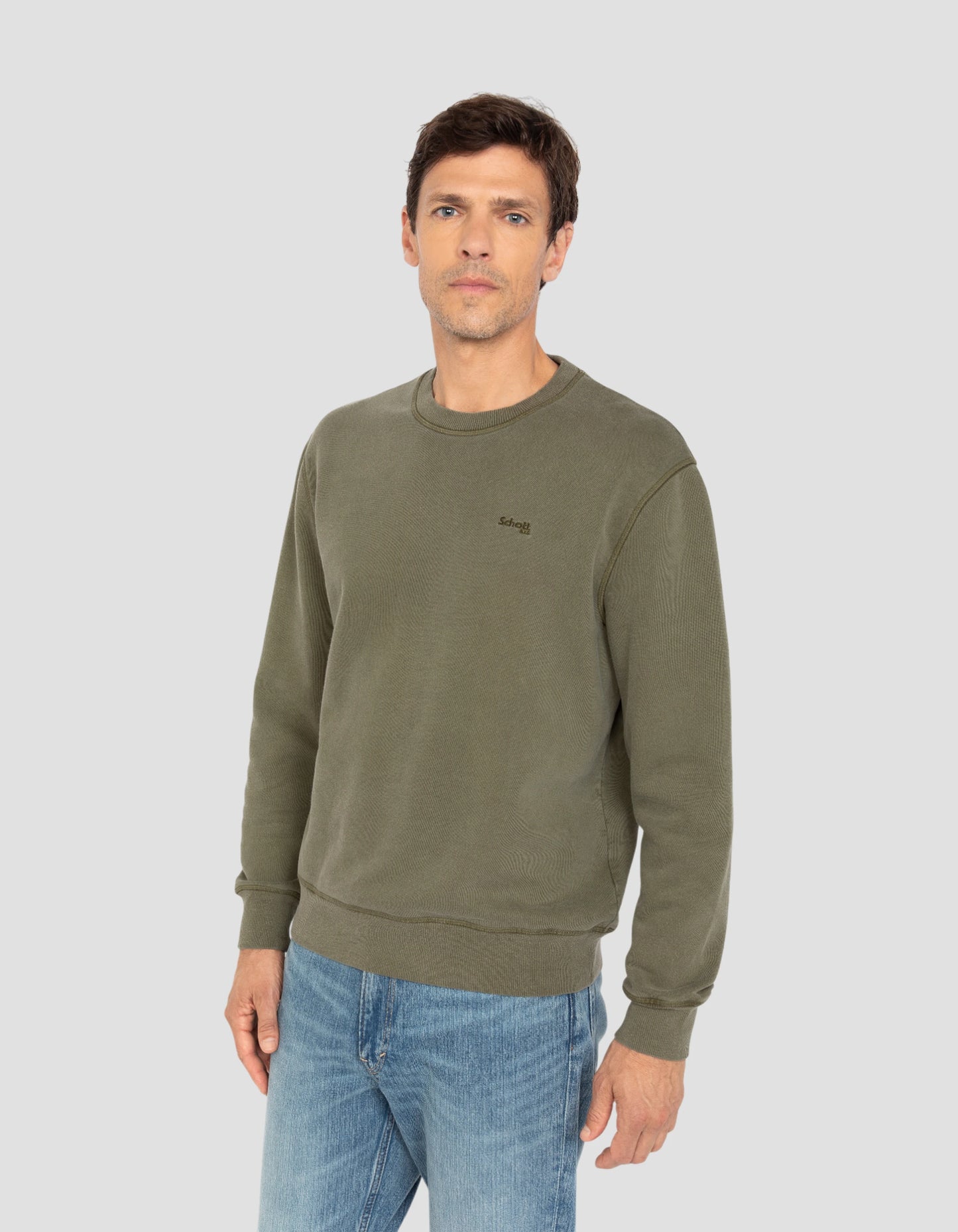 Felpa di Khaki Round Neck, effetto sbiadito
