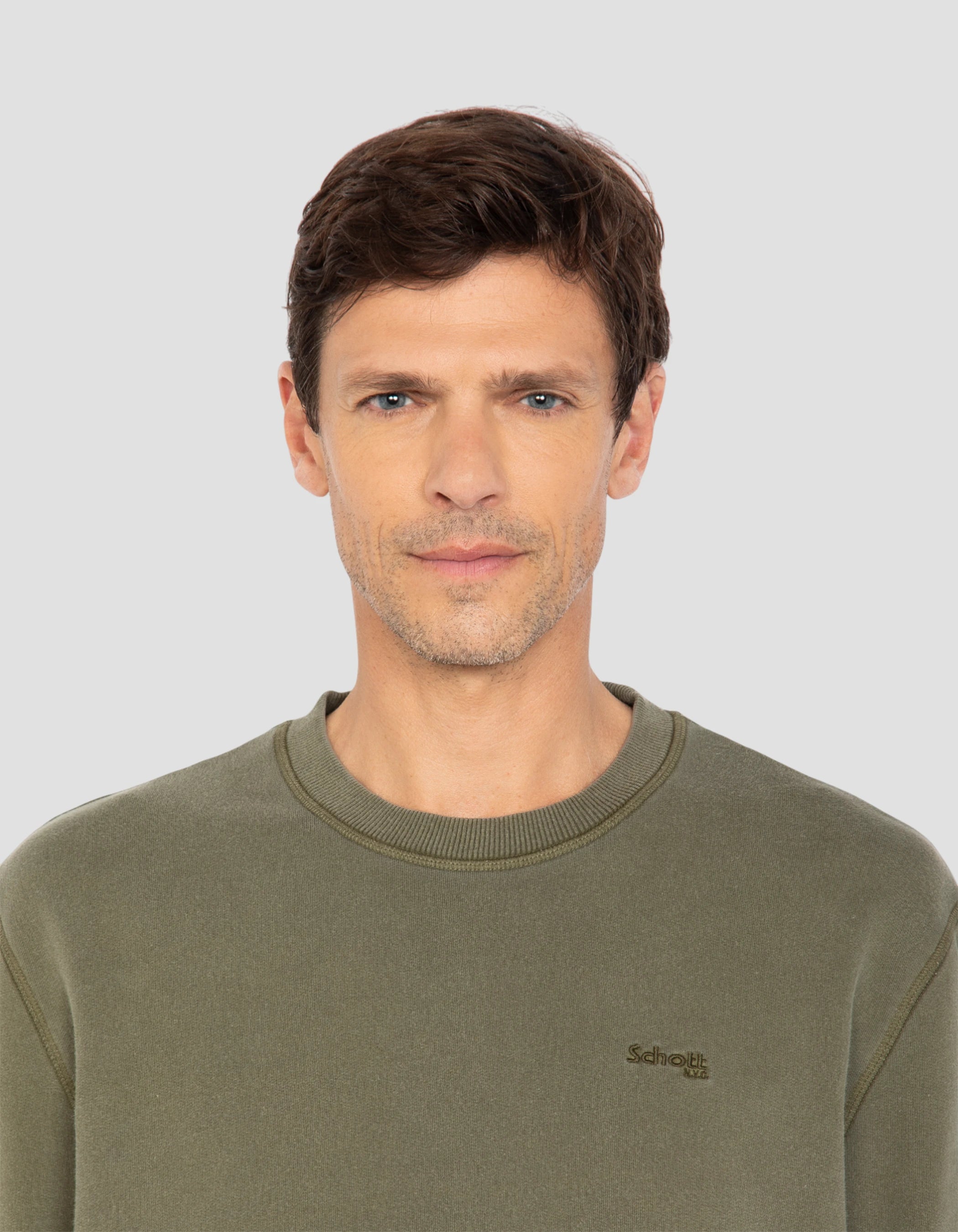 Felpa di Khaki Round Neck, effetto sbiadito-4