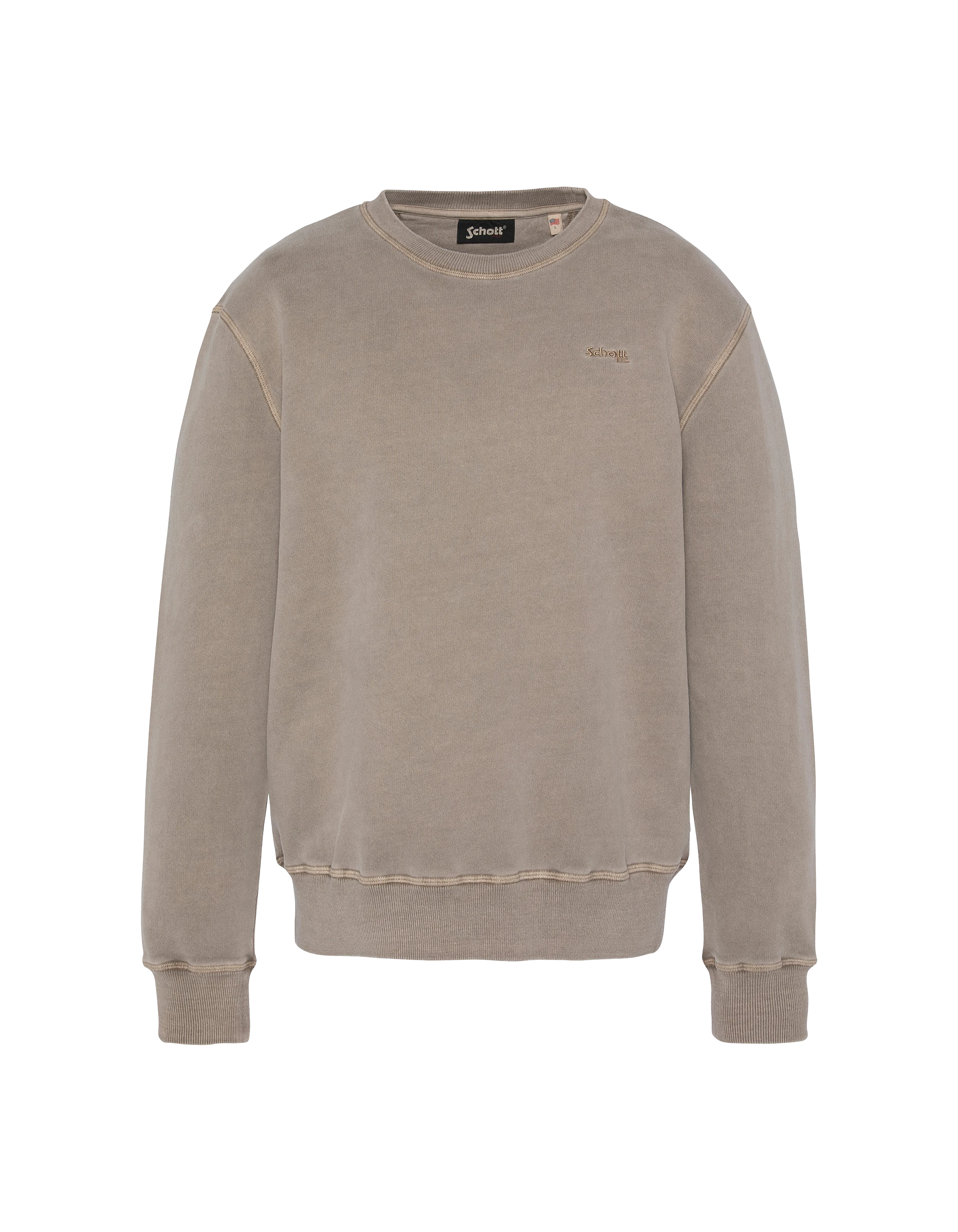 Felpa a collo tondo taupe, effetto sbiadito-1