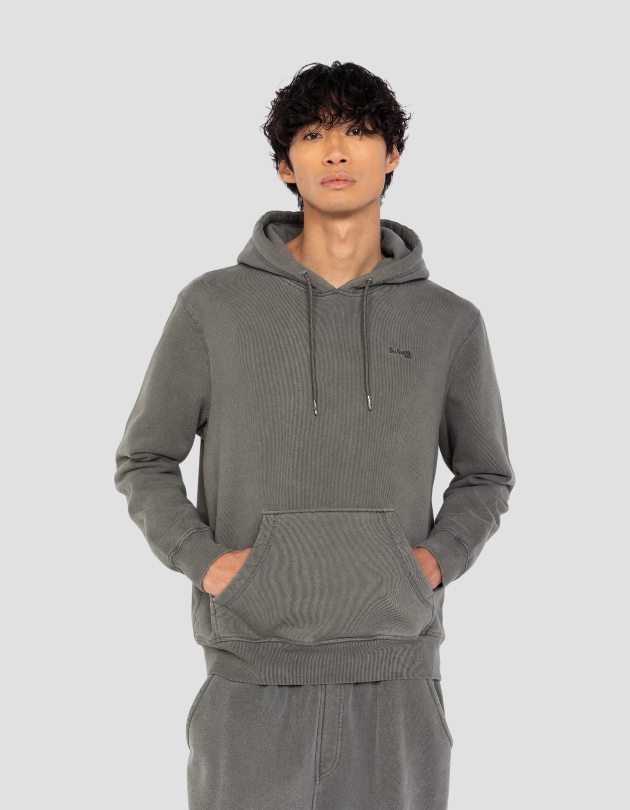 Felpa con cappuccio a carbone, effetto sbiadito-3