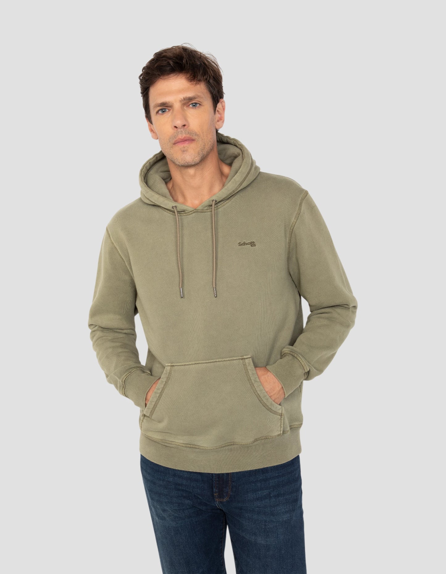 Felpa con cappuccio kaki, effetto sbiadito