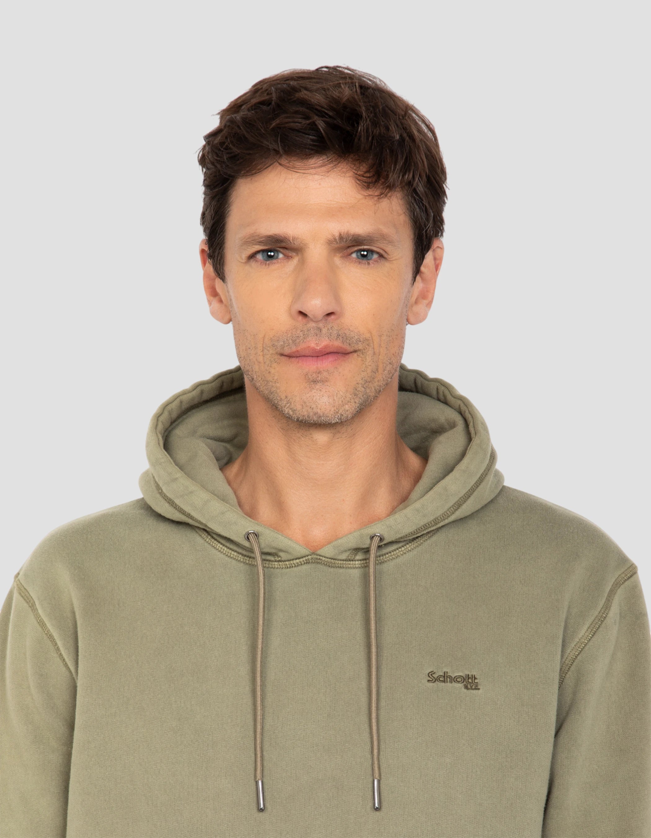 Felpa con cappuccio kaki, effetto sbiadito-4