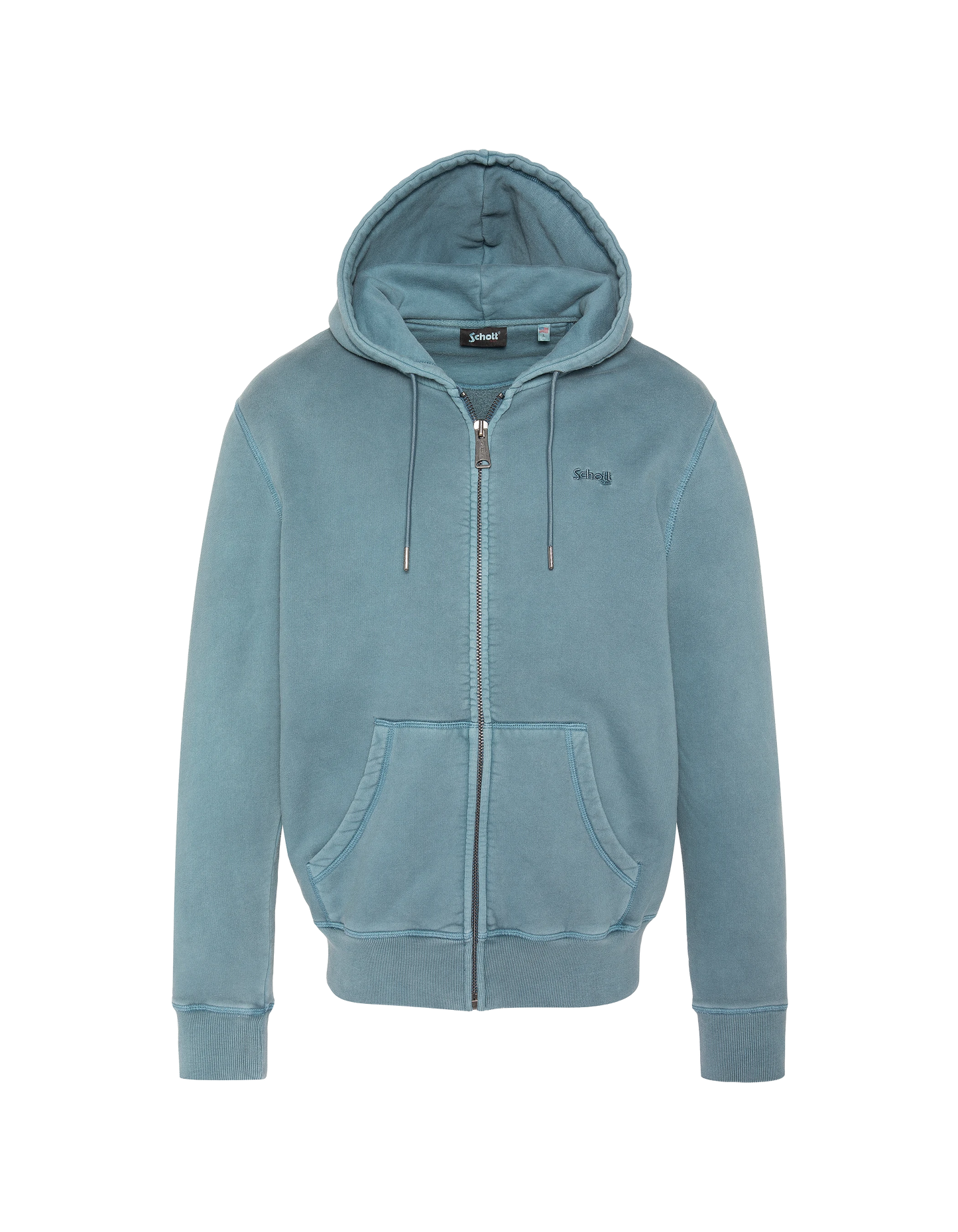 Sweatshirt zippé à capuche bleu minéral, effet délavé