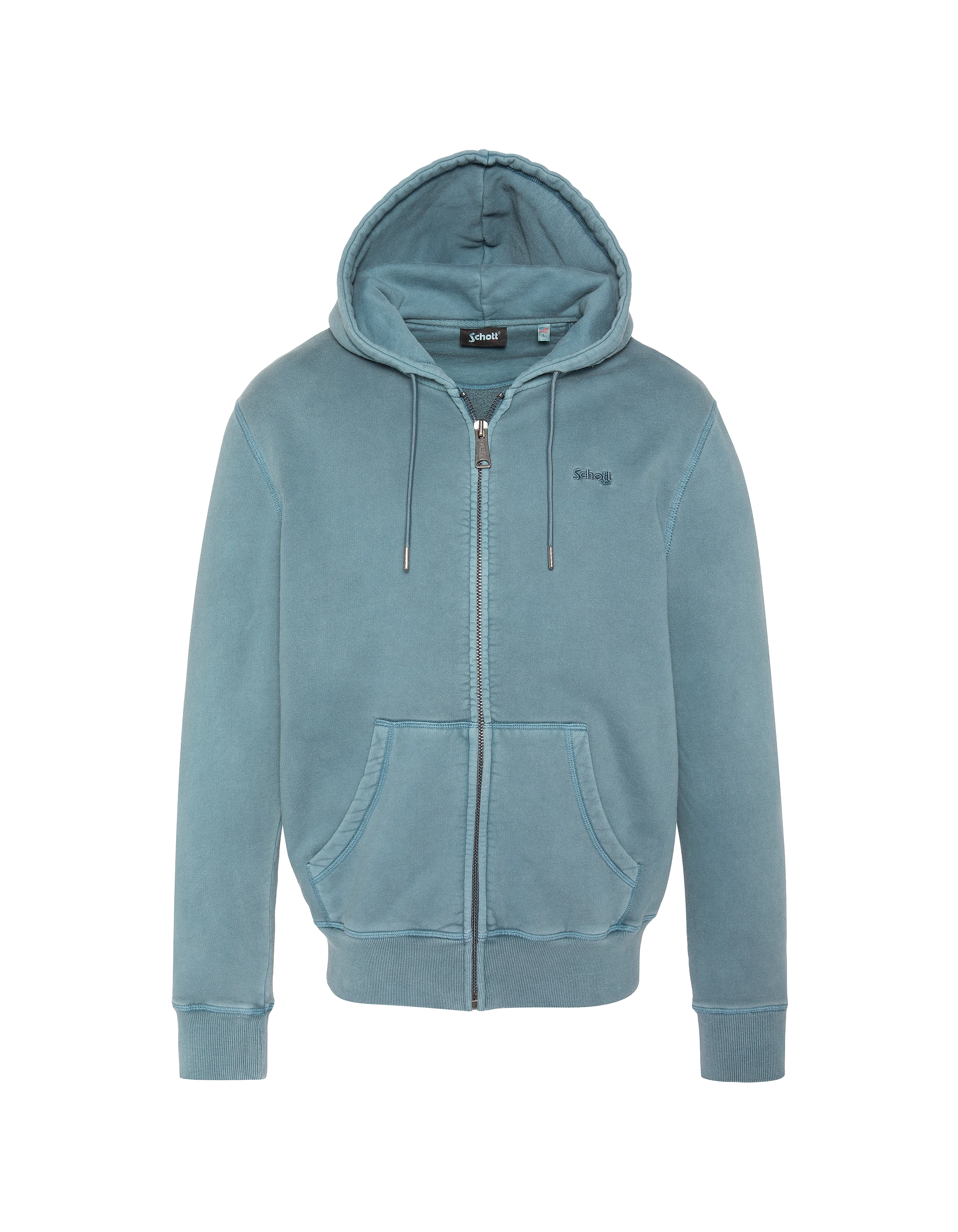 Sweatshirt zippé à capuche bleu minéral, effet délavé-2