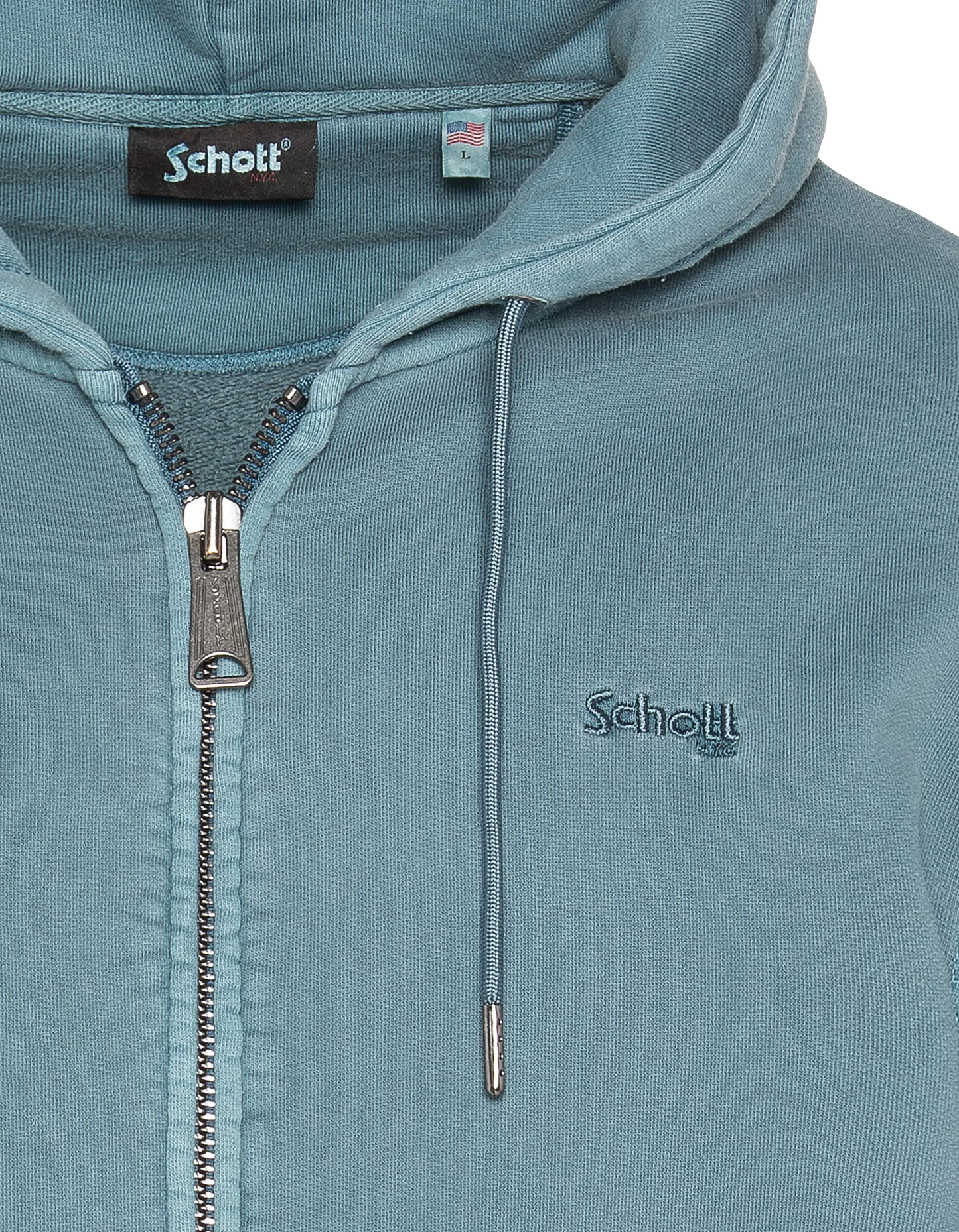Sweatshirt zippé à capuche bleu minéral, effet délavé