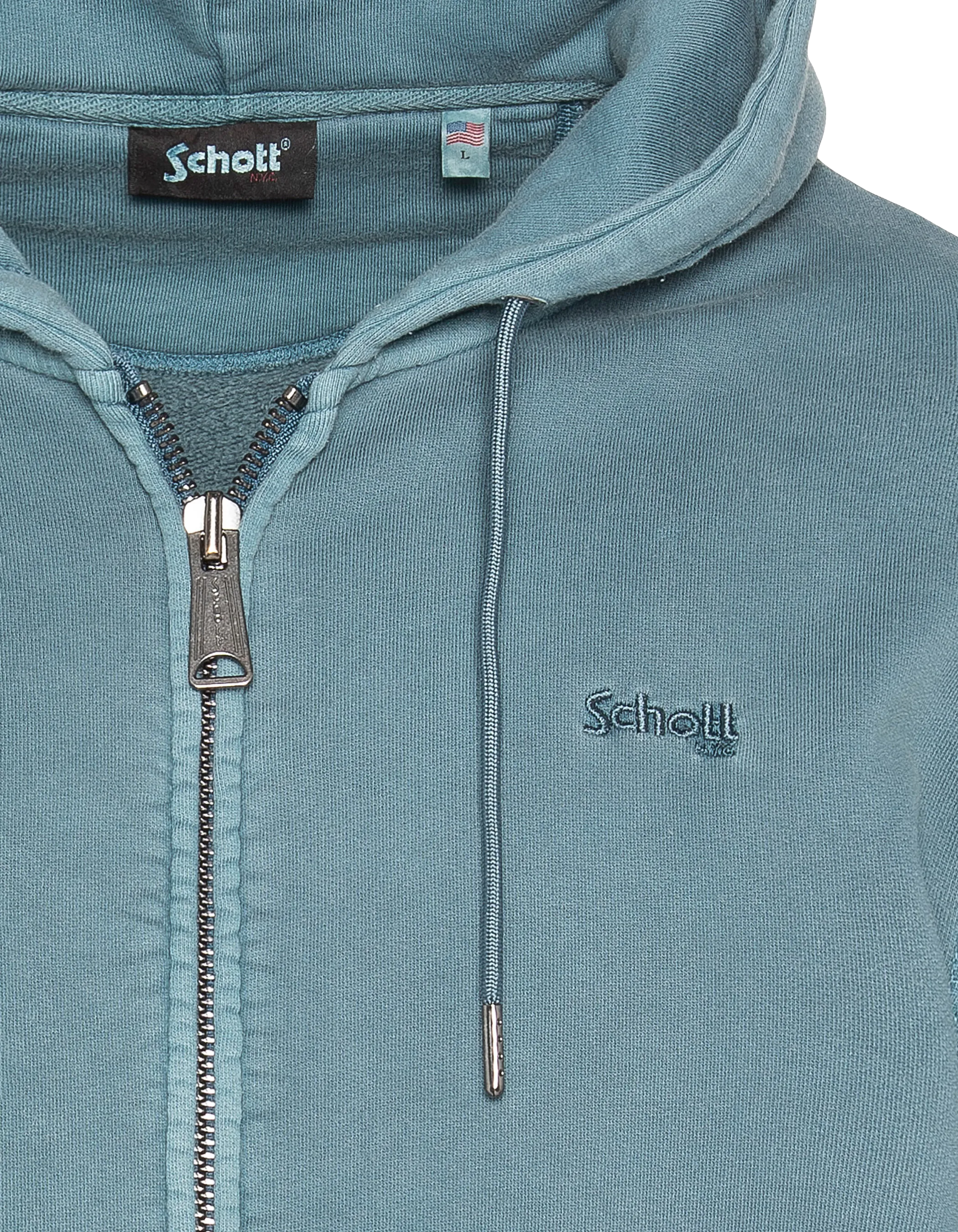 Sweatshirt zippé à capuche bleu minéral, effet délavé-5