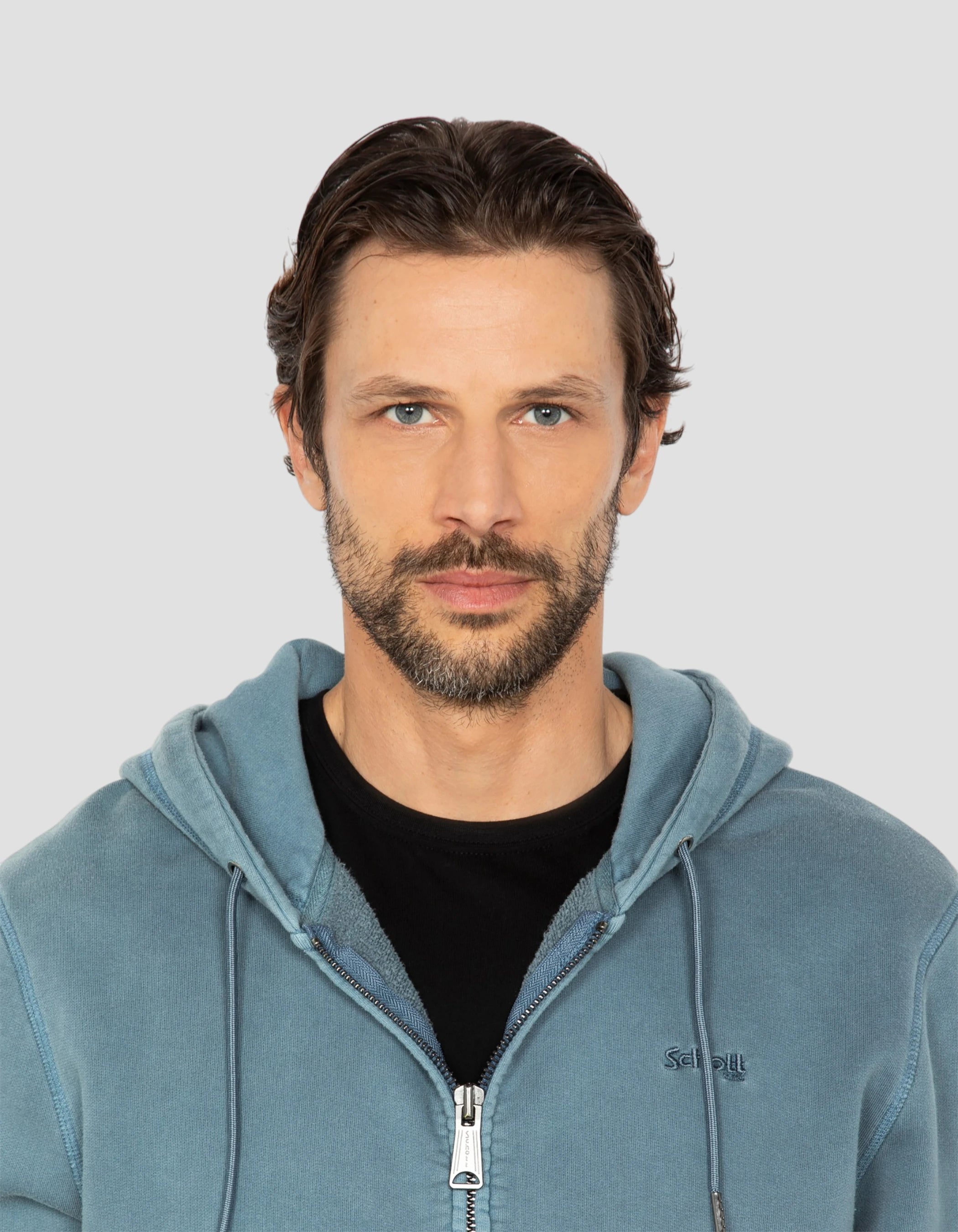 Sweatshirt zippé à capuche bleu minéral, effet délavé-4