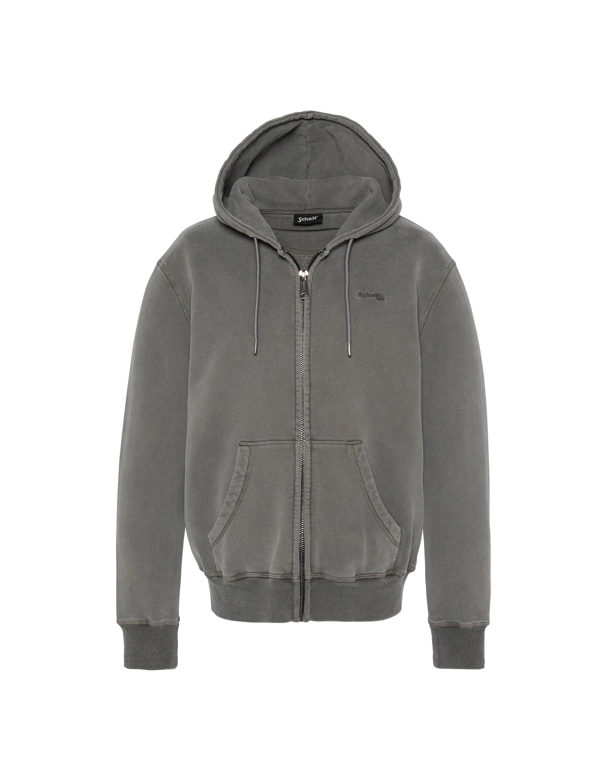 Felpa con cappuccio a carbone zippato, effetto sbiadito-1