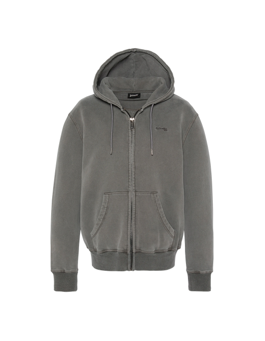 Sweatshirt zippé à capuche charbon, effet délavé
