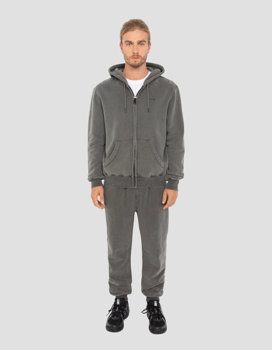 Zipped coal hooded sweatshirt, faded effect