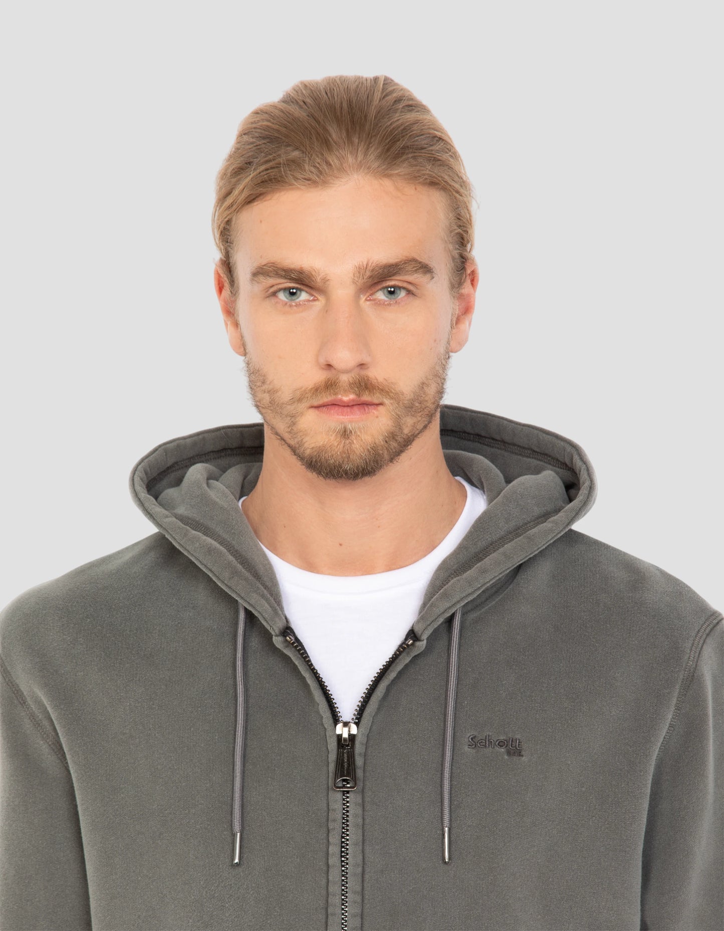 Felpa con cappuccio a carbone zippato, effetto sbiadito