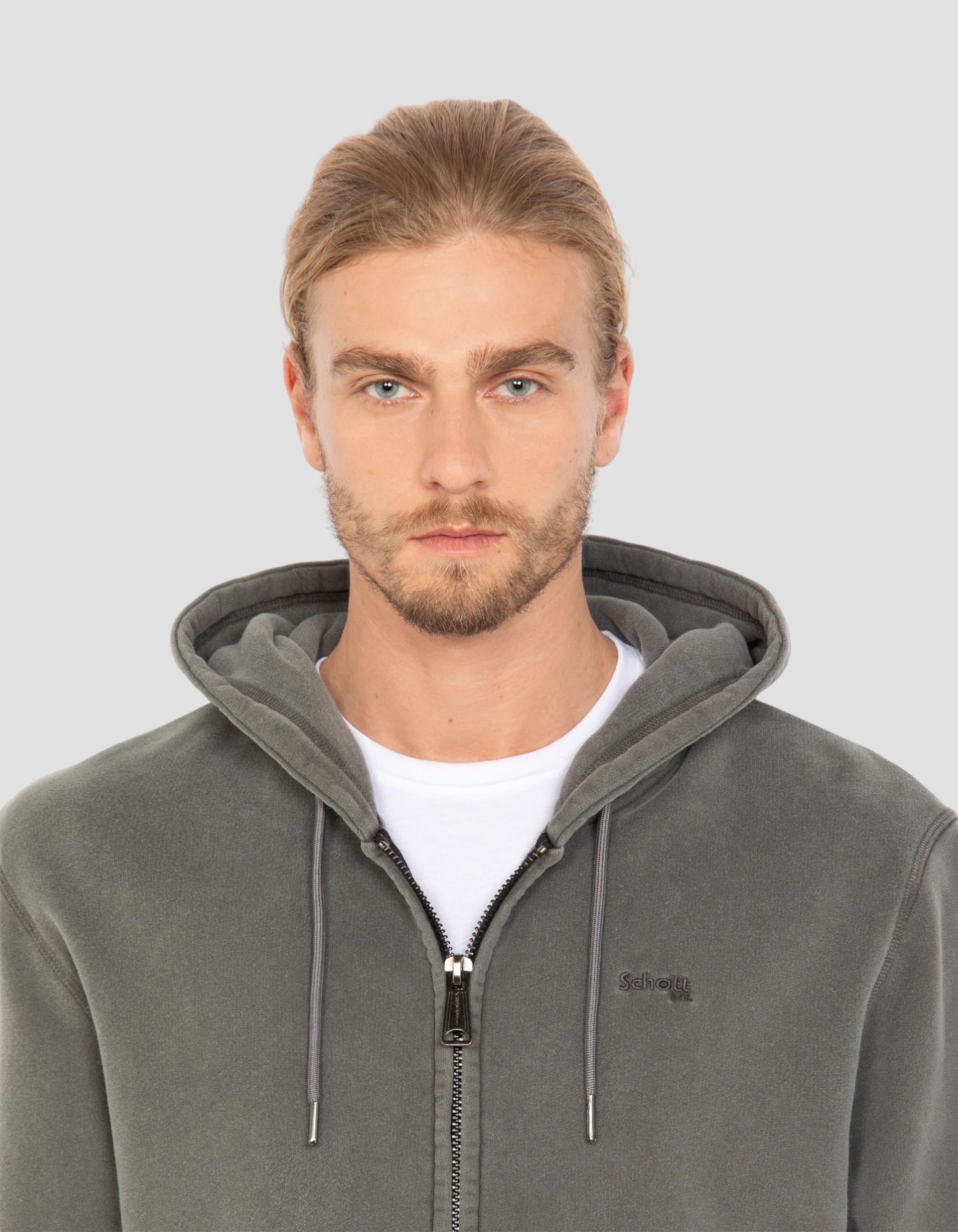 Felpa con cappuccio a carbone zippato, effetto sbiadito-4