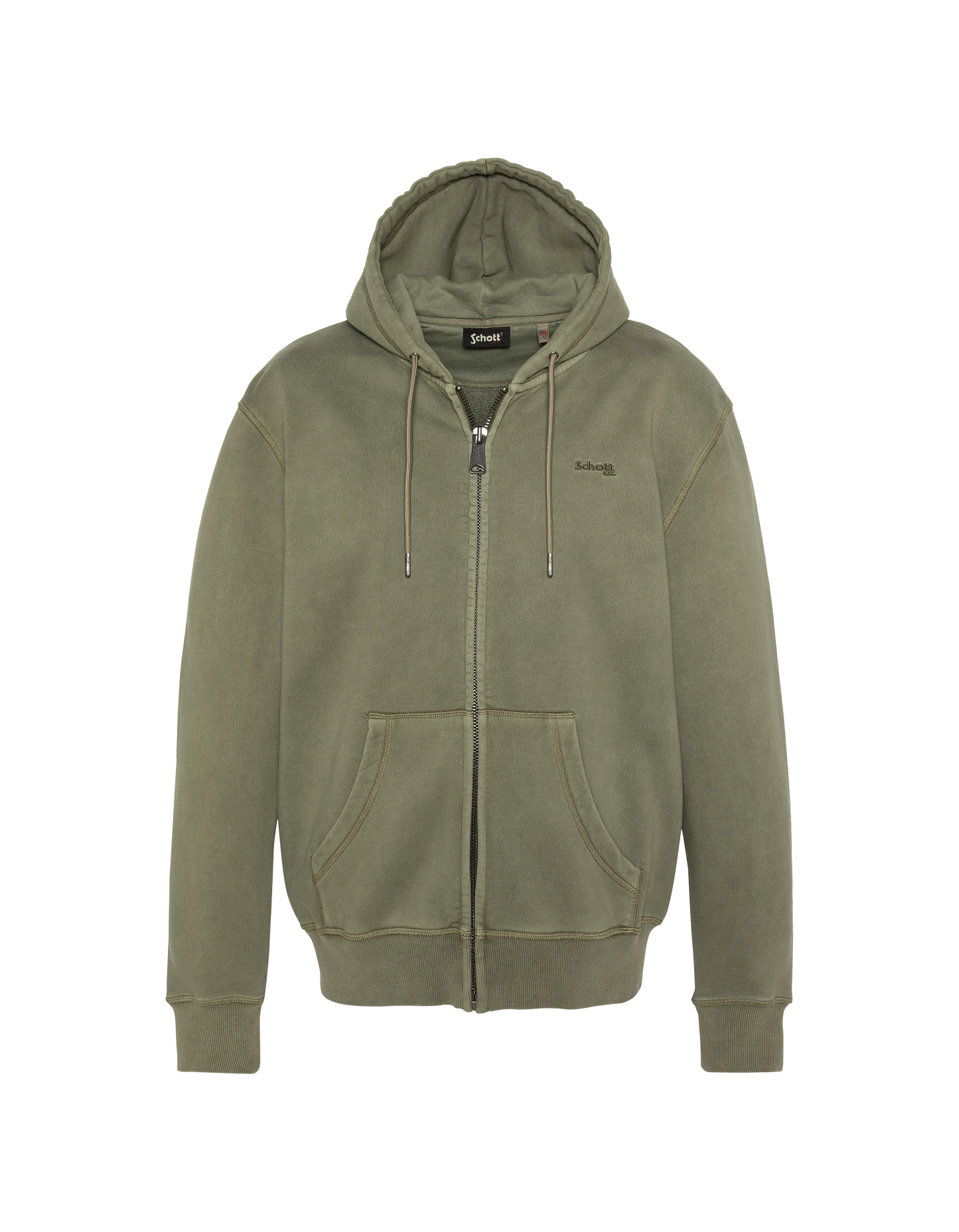 Felpa con cappuccio kaki con zip, effetto sbiadito