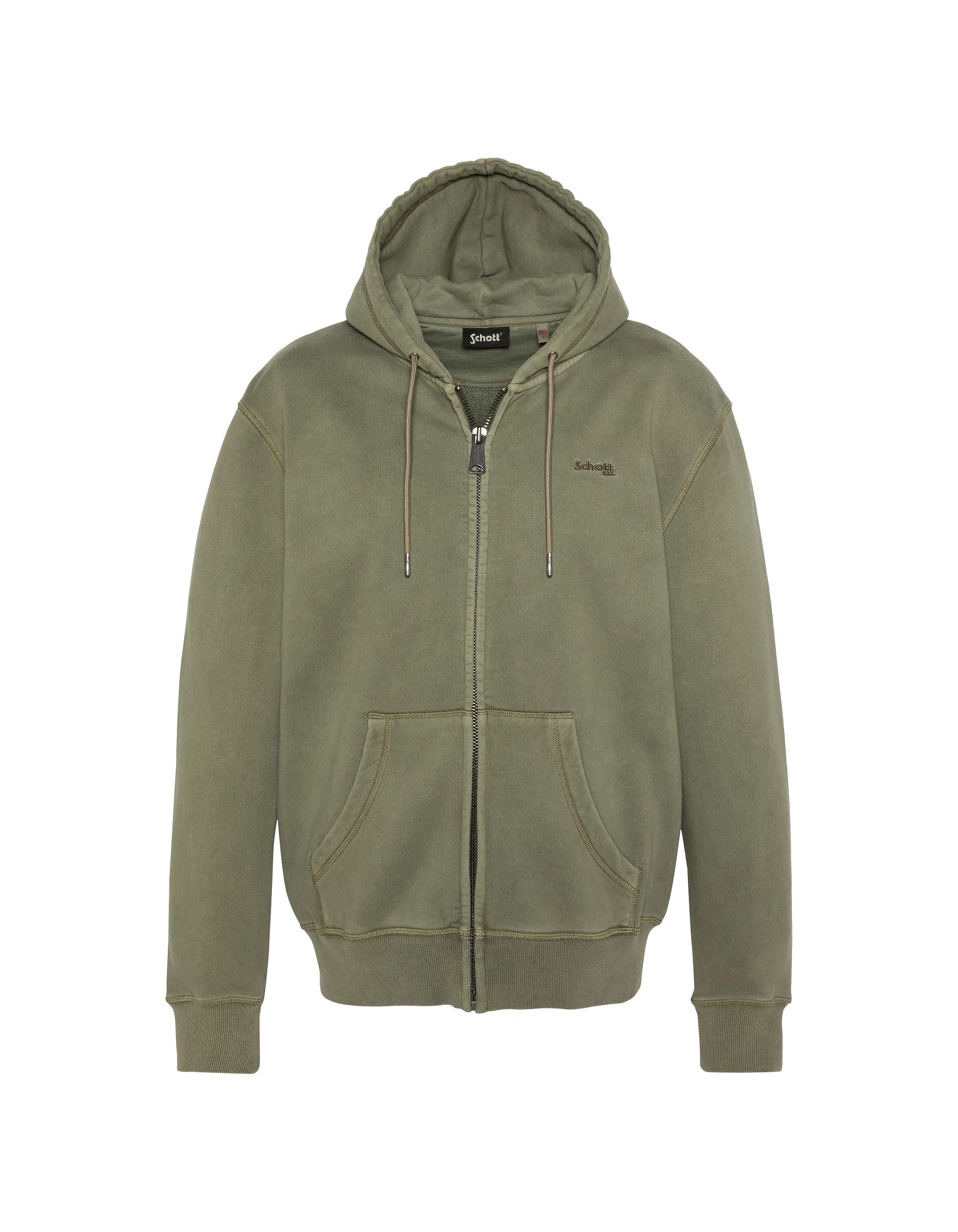 Felpa con cappuccio kaki con zip, effetto sbiadito-1