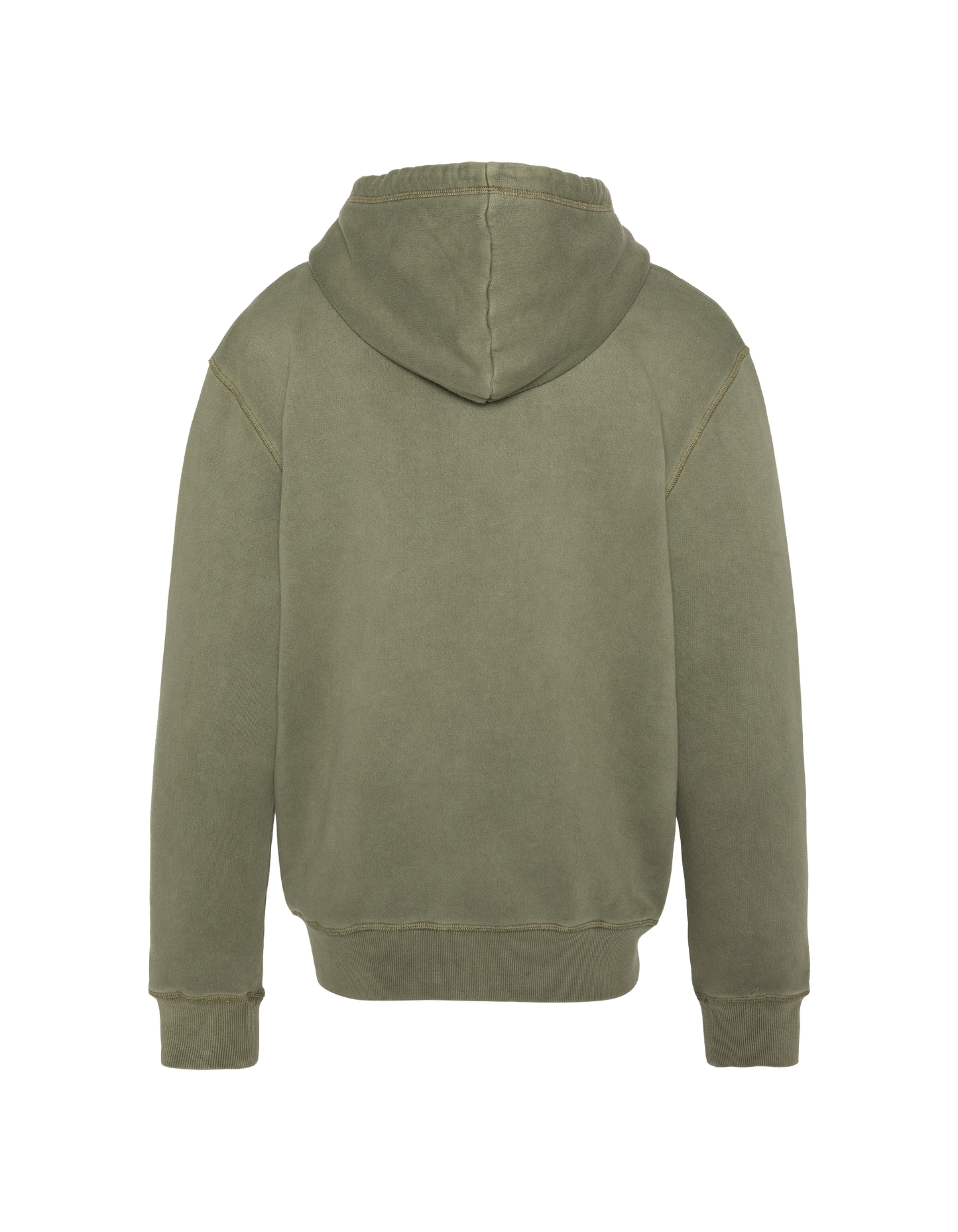 Felpa con cappuccio kaki con zip, effetto sbiadito