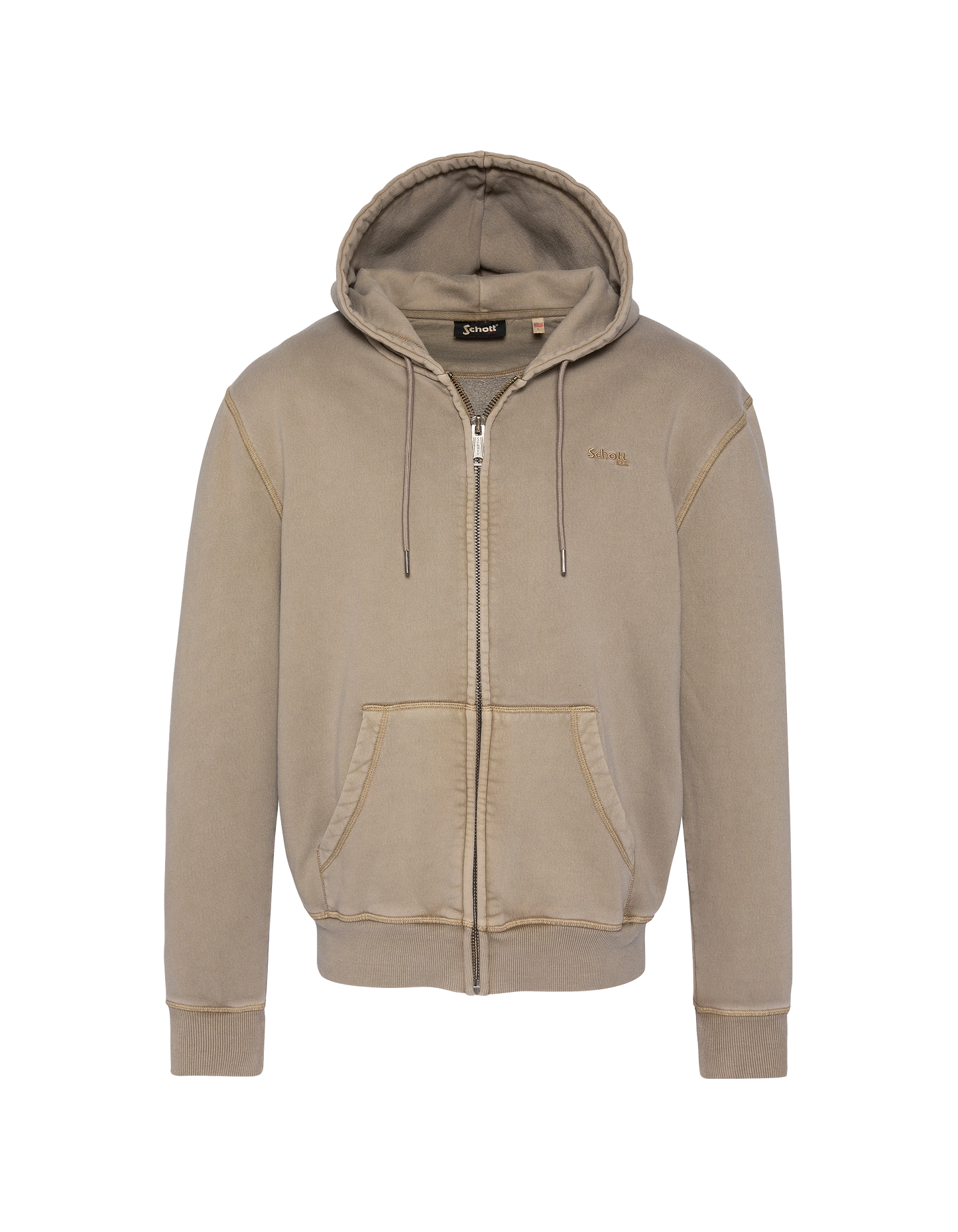 Felpa zippata con cappuccio taupe, effetto sbiadito