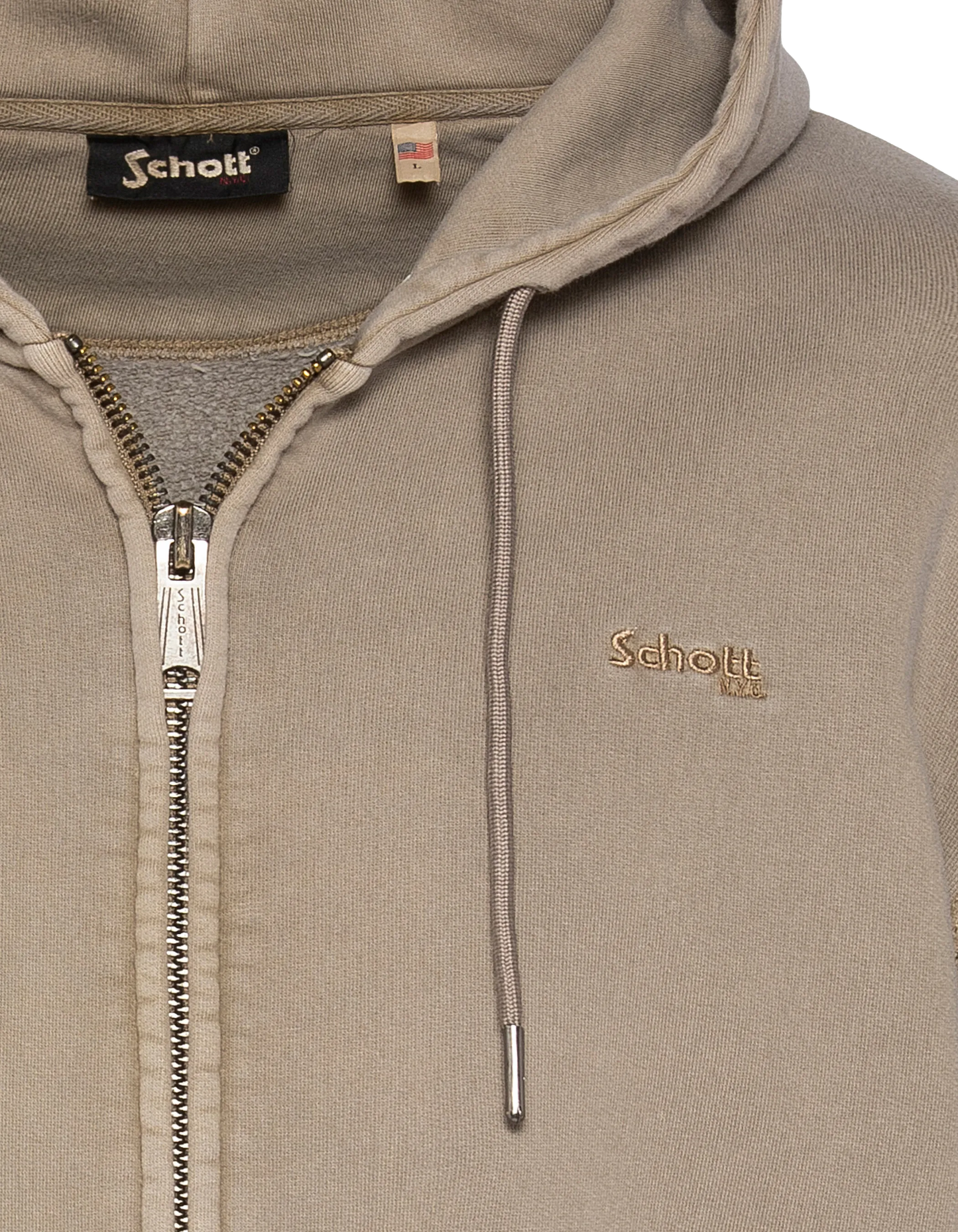 Felpa zippata con cappuccio taupe, effetto sbiadito