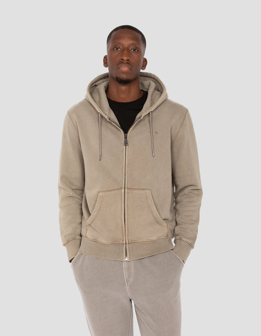 Taupe hooded zipped sweatshirt, faded effect