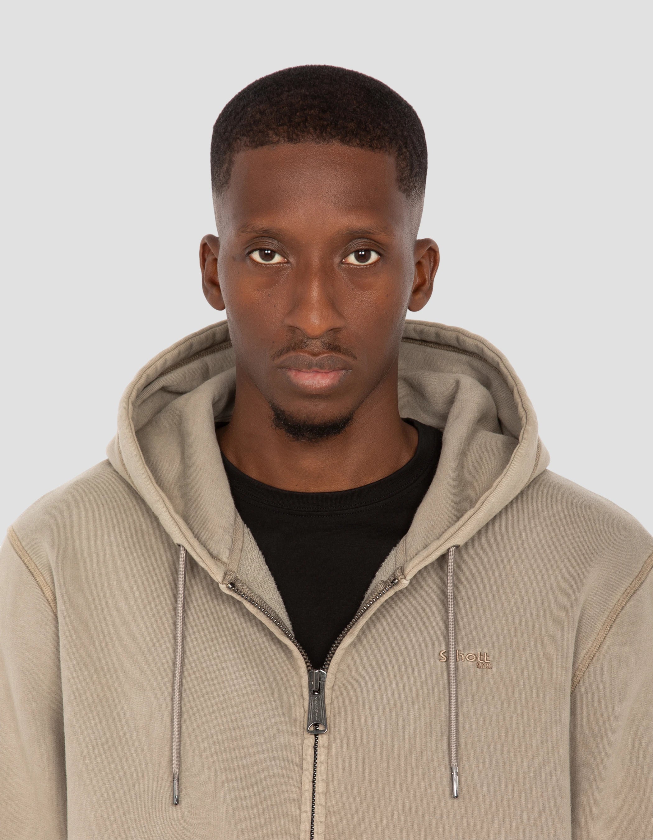 Felpa zippata con cappuccio taupe, effetto sbiadito-5