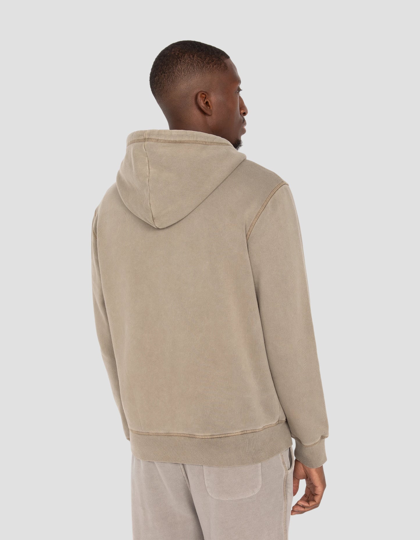 Felpa zippata con cappuccio taupe, effetto sbiadito