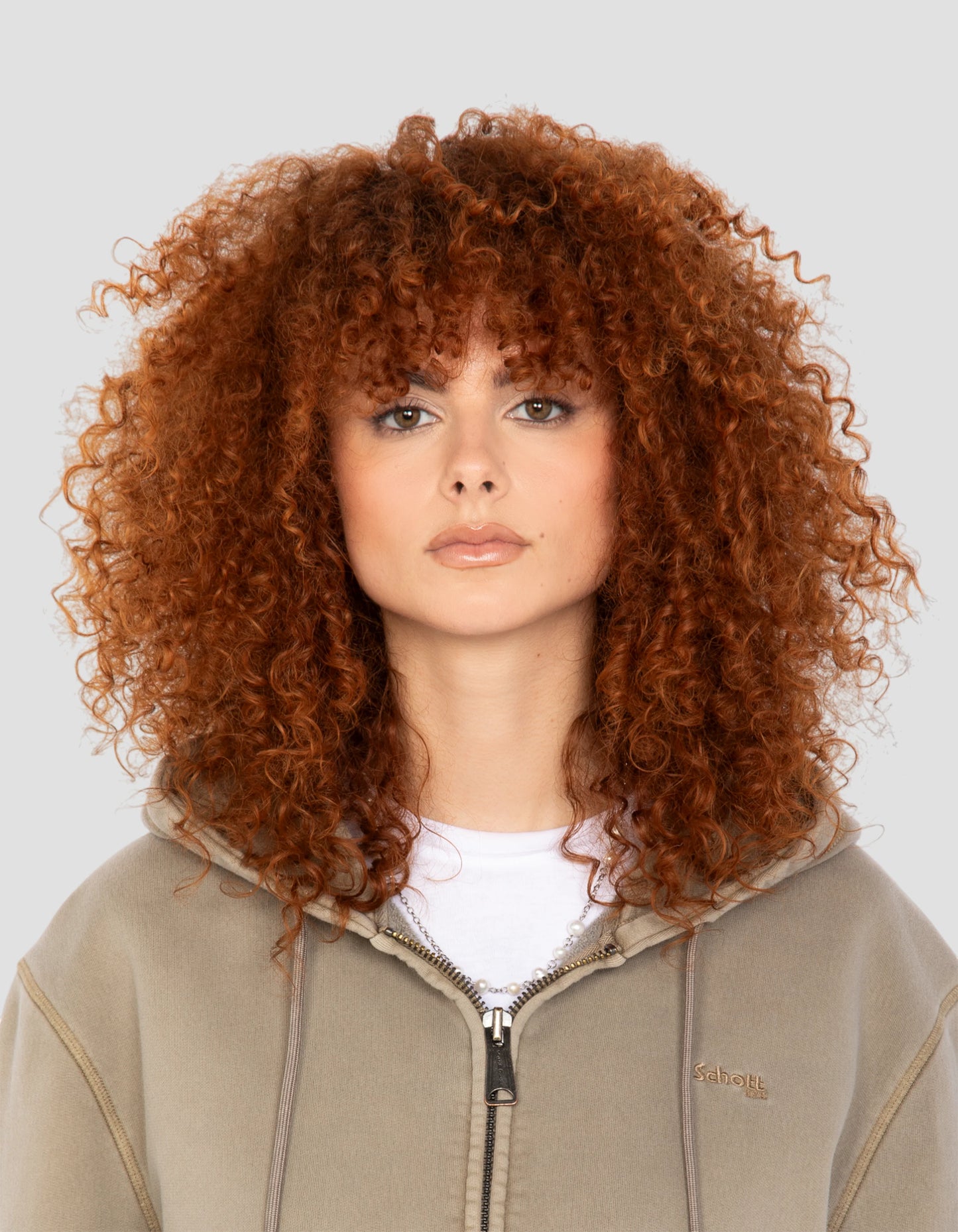 Felpa zippata con cappuccio taupe, effetto sbiadito