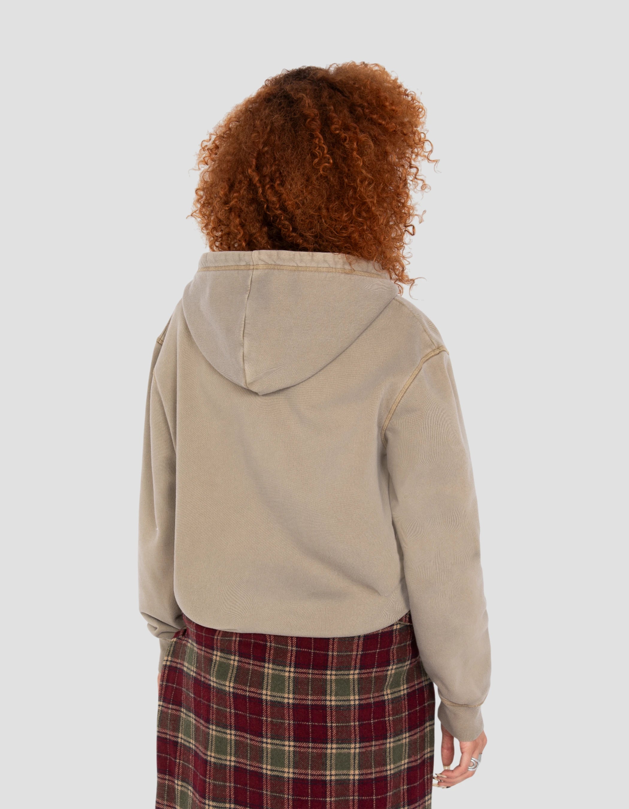 Felpa zippata con cappuccio taupe, effetto sbiadito-5