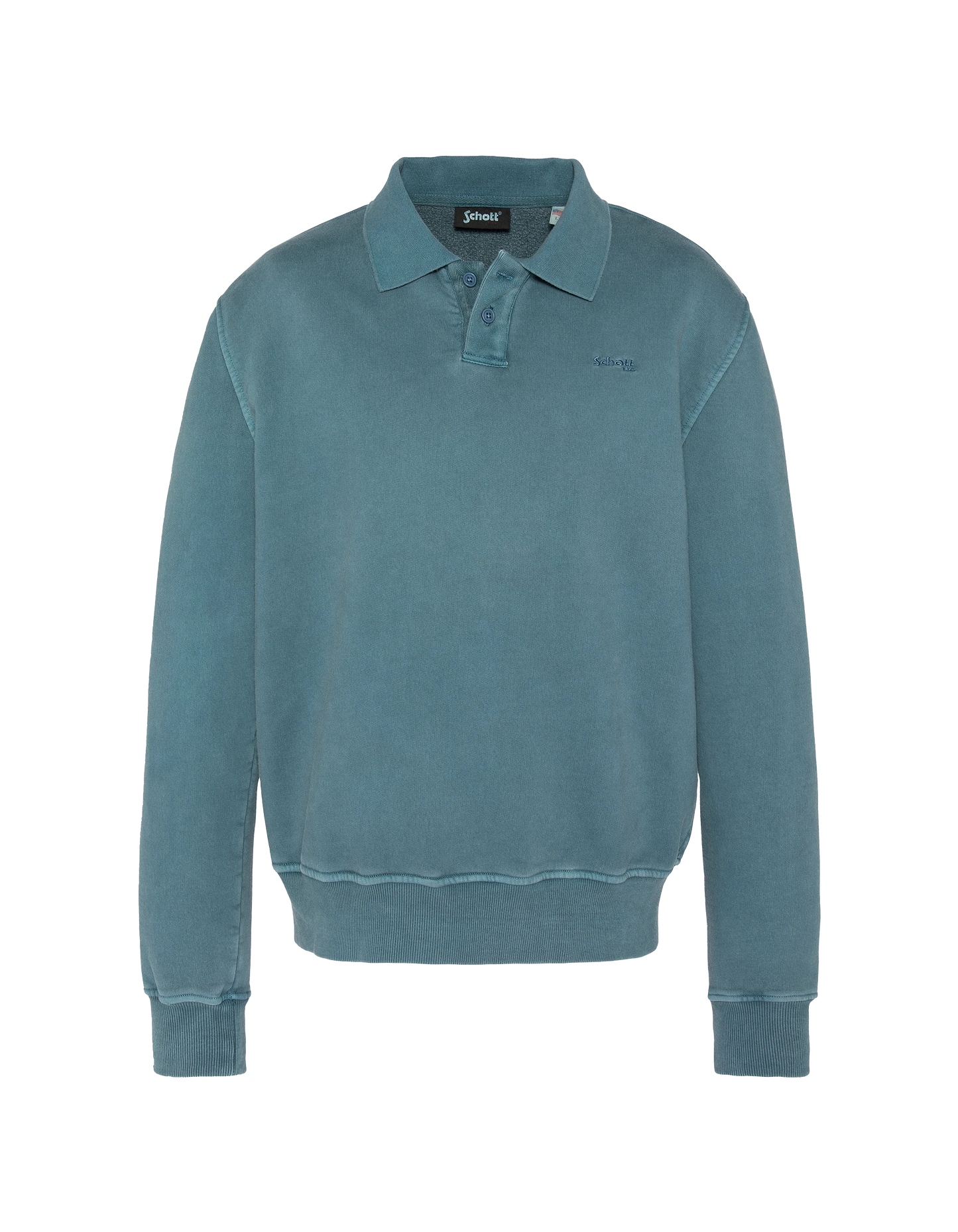 Sweatshirt col polo bleu, effet délavé