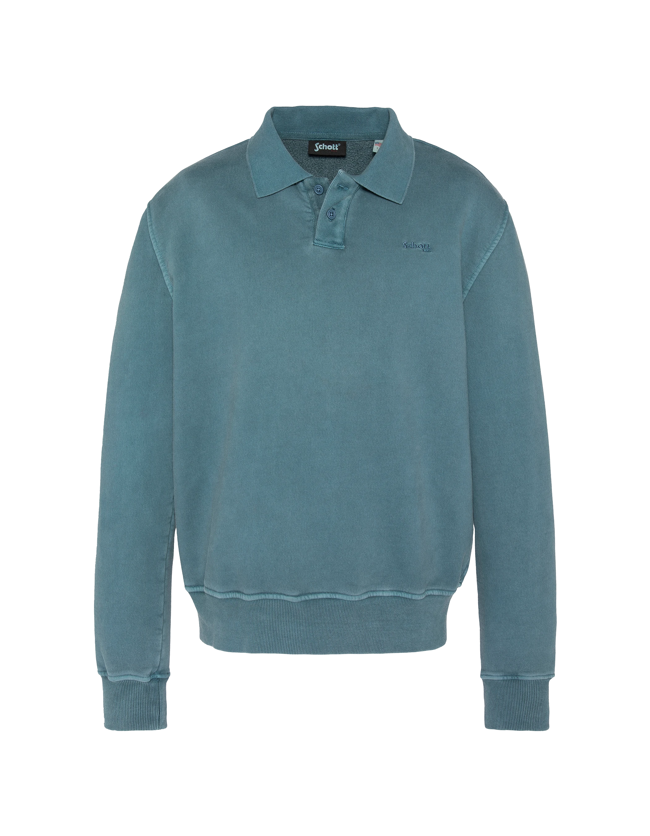 Sweatshirt col polo bleu, effet délavé-2