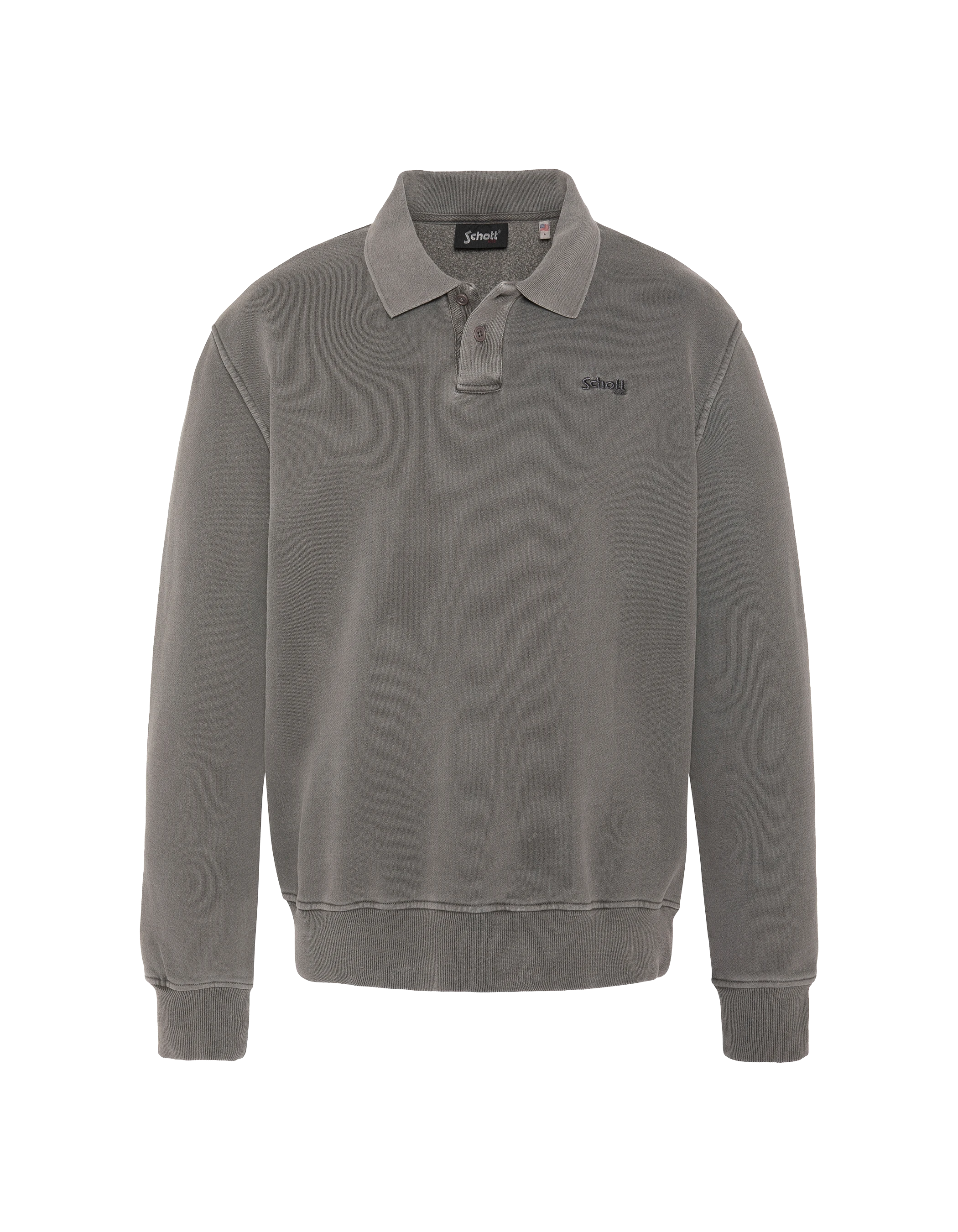 Sweatshirt col polo charbon, effet délavé-1